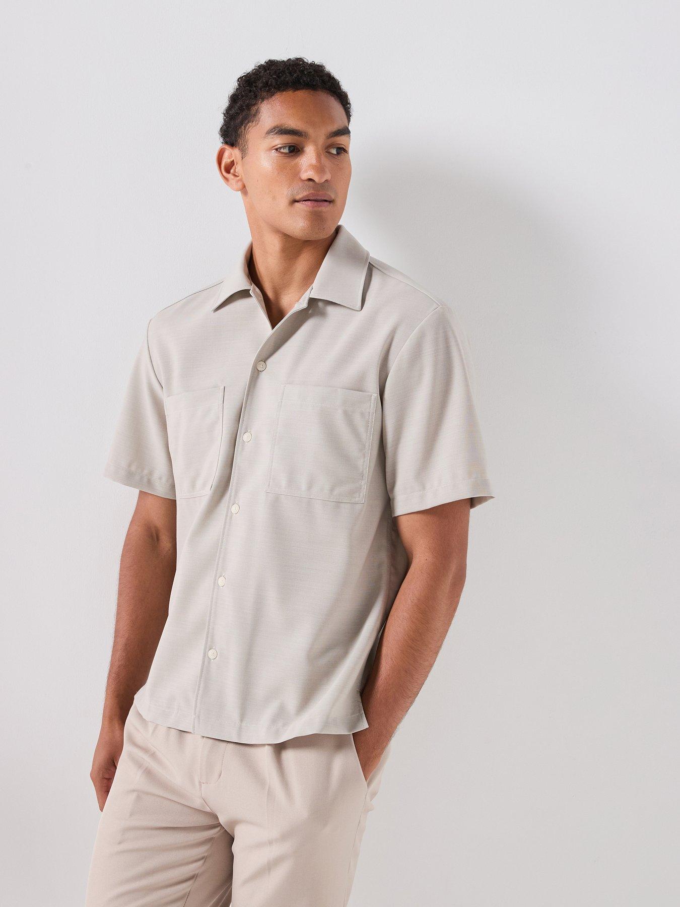 BOSS P-Lan-1P-2P-263 Performance Relaxed Fit Short Sleeve Shirt - Light Beige