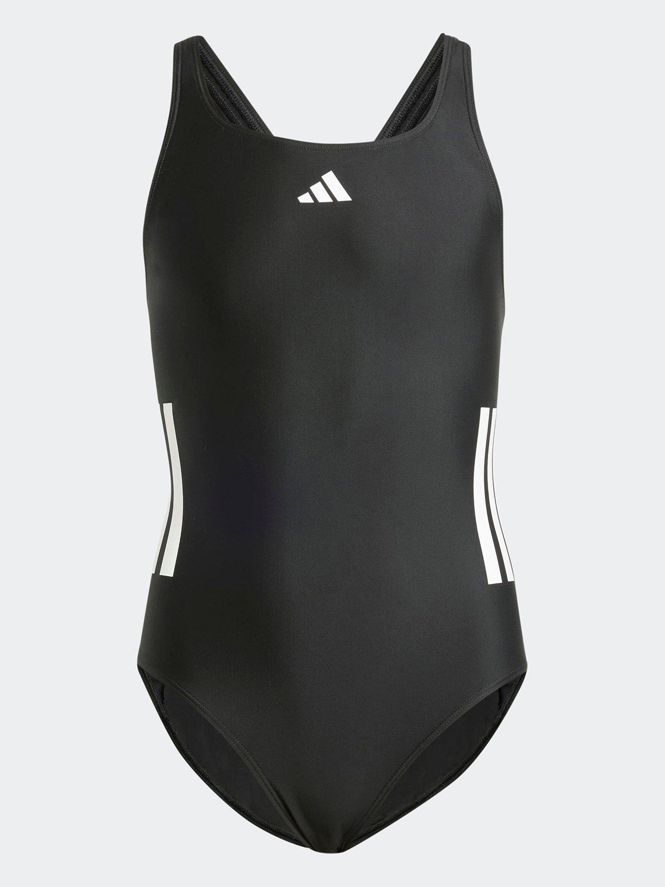 adidas Junior Girls 3 Stripe C-back Swimsuit - Black