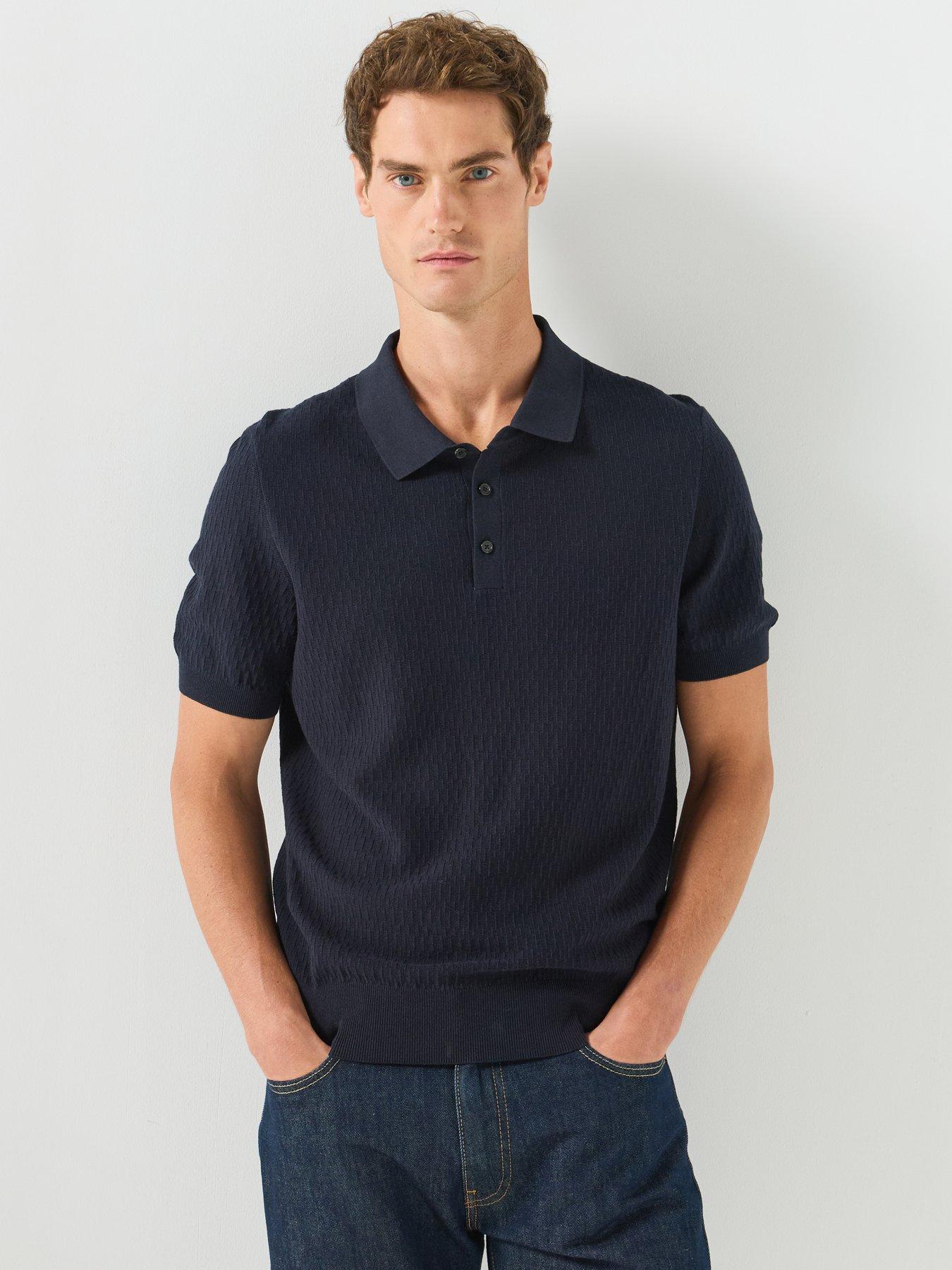 BOSS Men's H Lurazio Textured Knitted Polo Shirt - Dark Blue