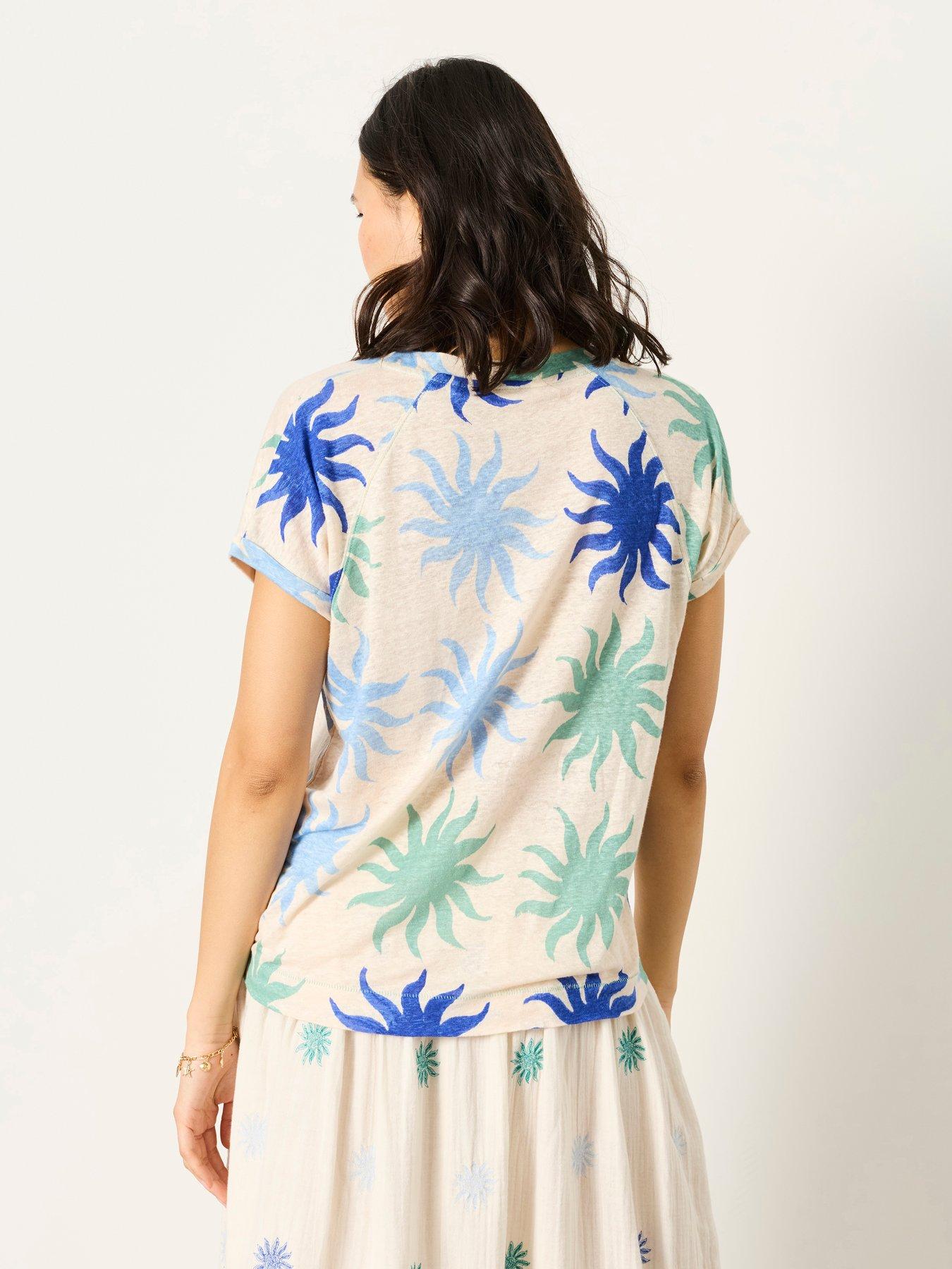 Image 2 of 5 of FatFace Lauren Sun Tile Print T-Shirt - White