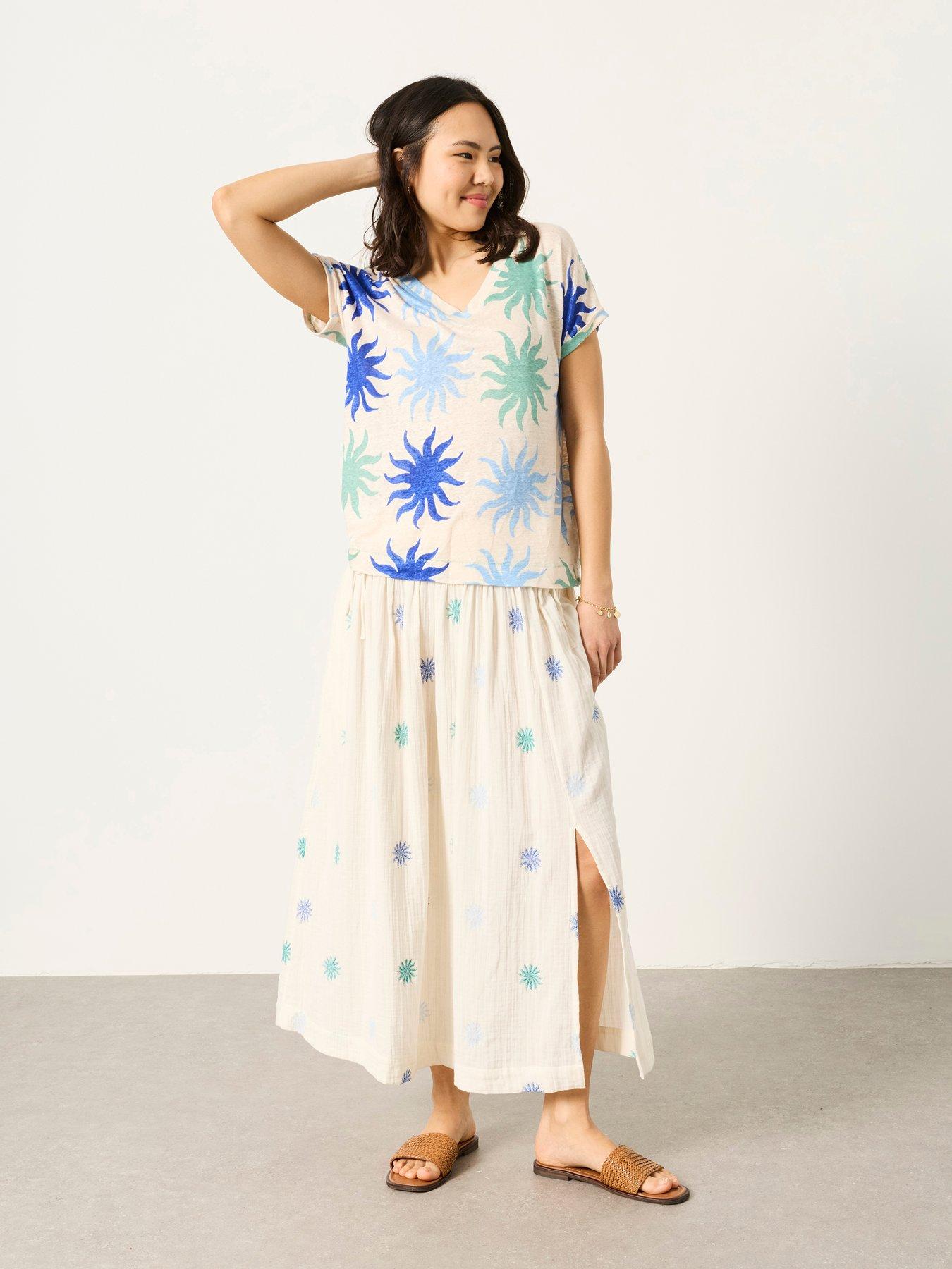 Image 3 of 5 of FatFace Lauren Sun Tile Print T-Shirt - White
