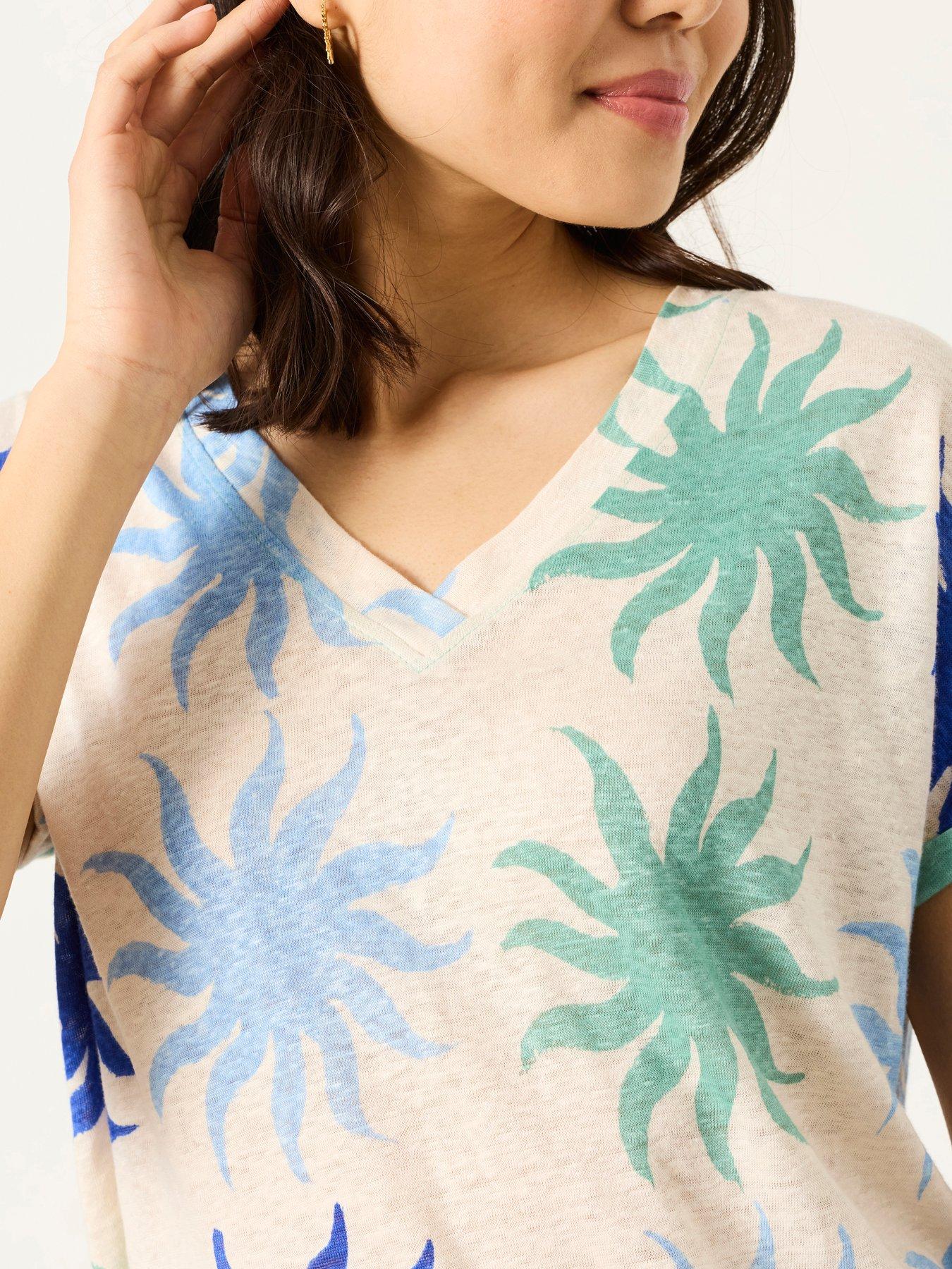 Image 4 of 5 of FatFace Lauren Sun Tile Print T-Shirt - White