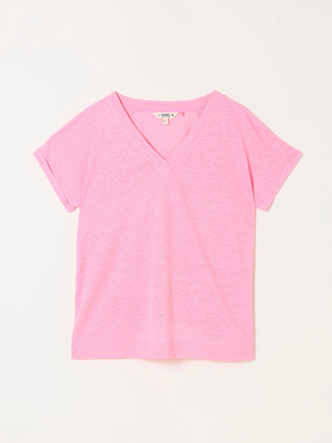 Image 5 of 5 of FatFace Lauren Linen V Neck T-Shirt - Pink