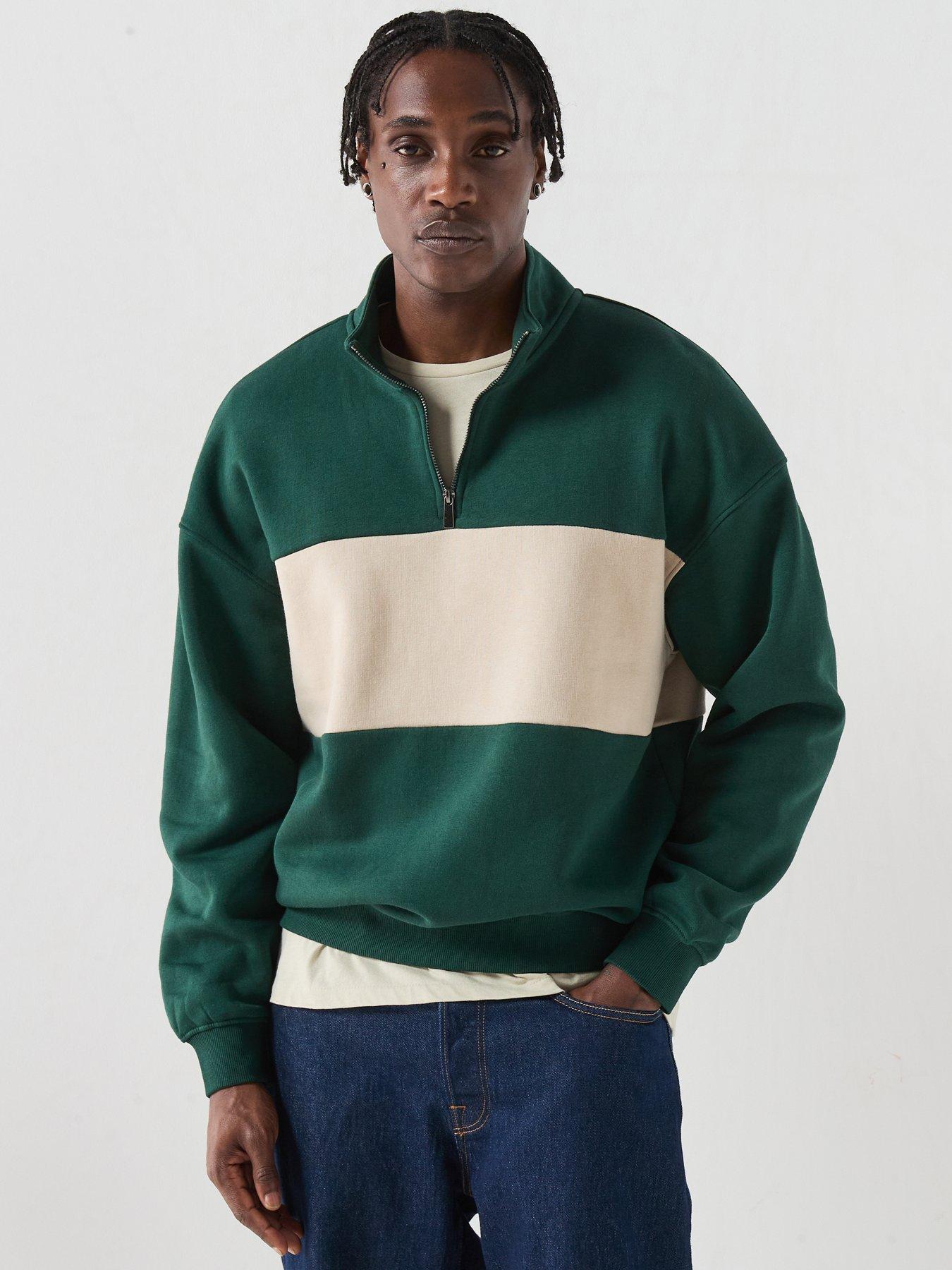 Image 1 of 6 of ONLY & SONS Only&amp;Sons Block Half Zip Sweatshirt - Green