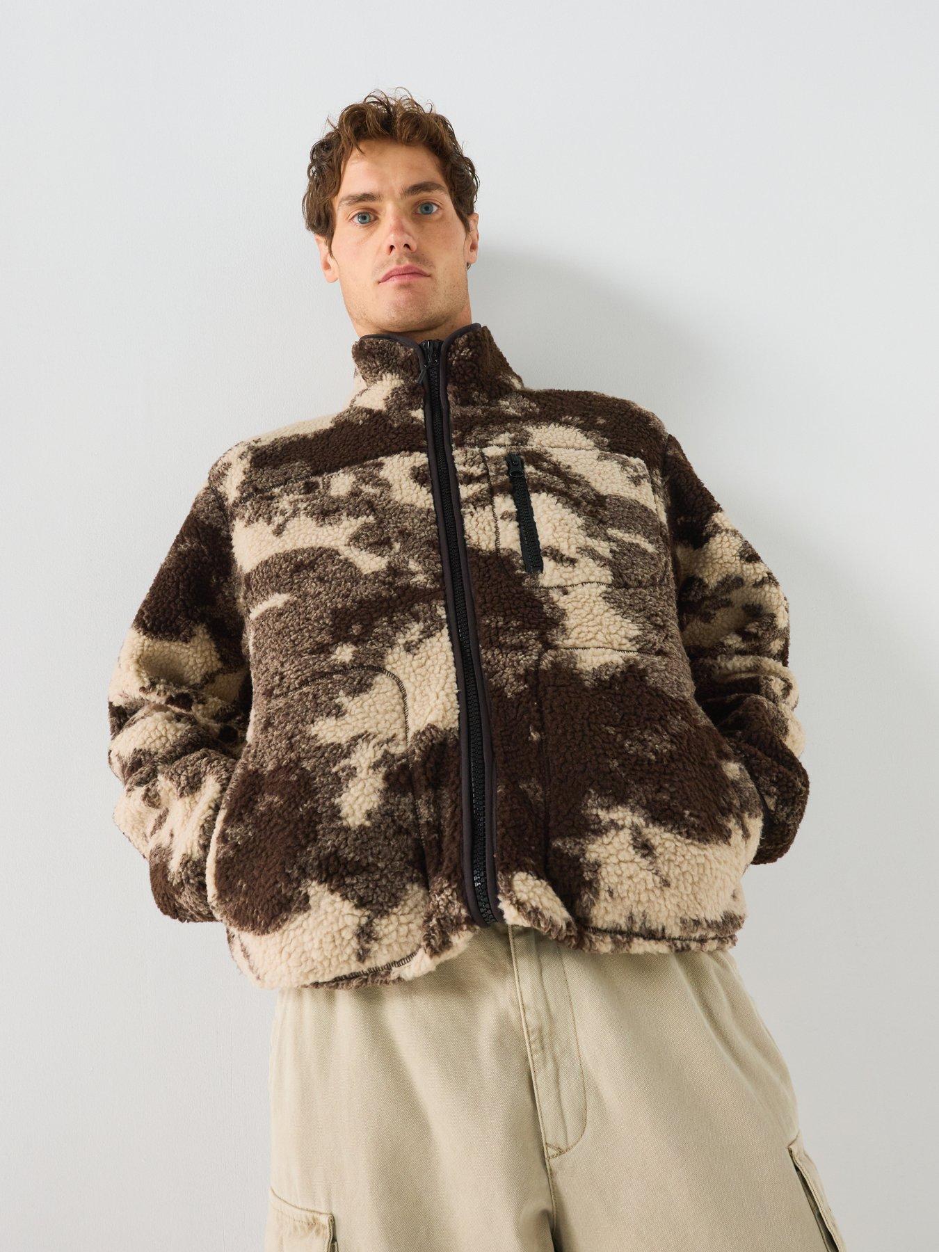 Image 3 of 6 of ONLY & SONS Mens Wadud Sherpa Funnel Neck Camo Jacket - Coffee Bean