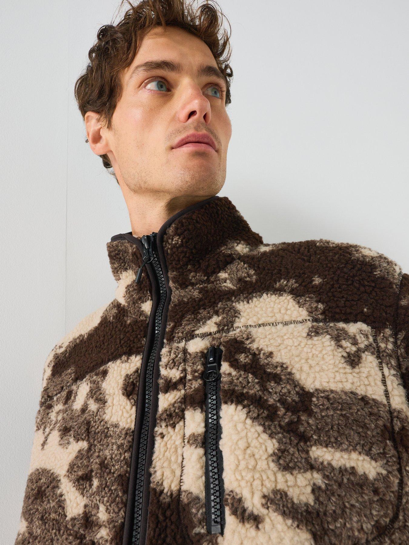 Image 4 of 6 of ONLY & SONS Mens Wadud Sherpa Funnel Neck Camo Jacket - Coffee Bean