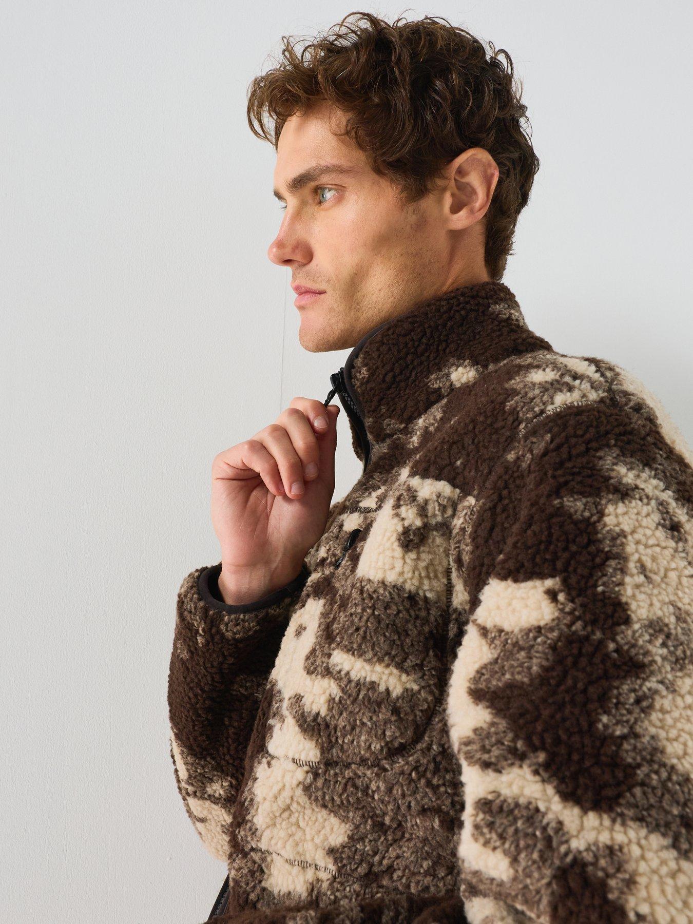 Image 5 of 6 of ONLY & SONS Mens Wadud Sherpa Funnel Neck Camo Jacket - Coffee Bean