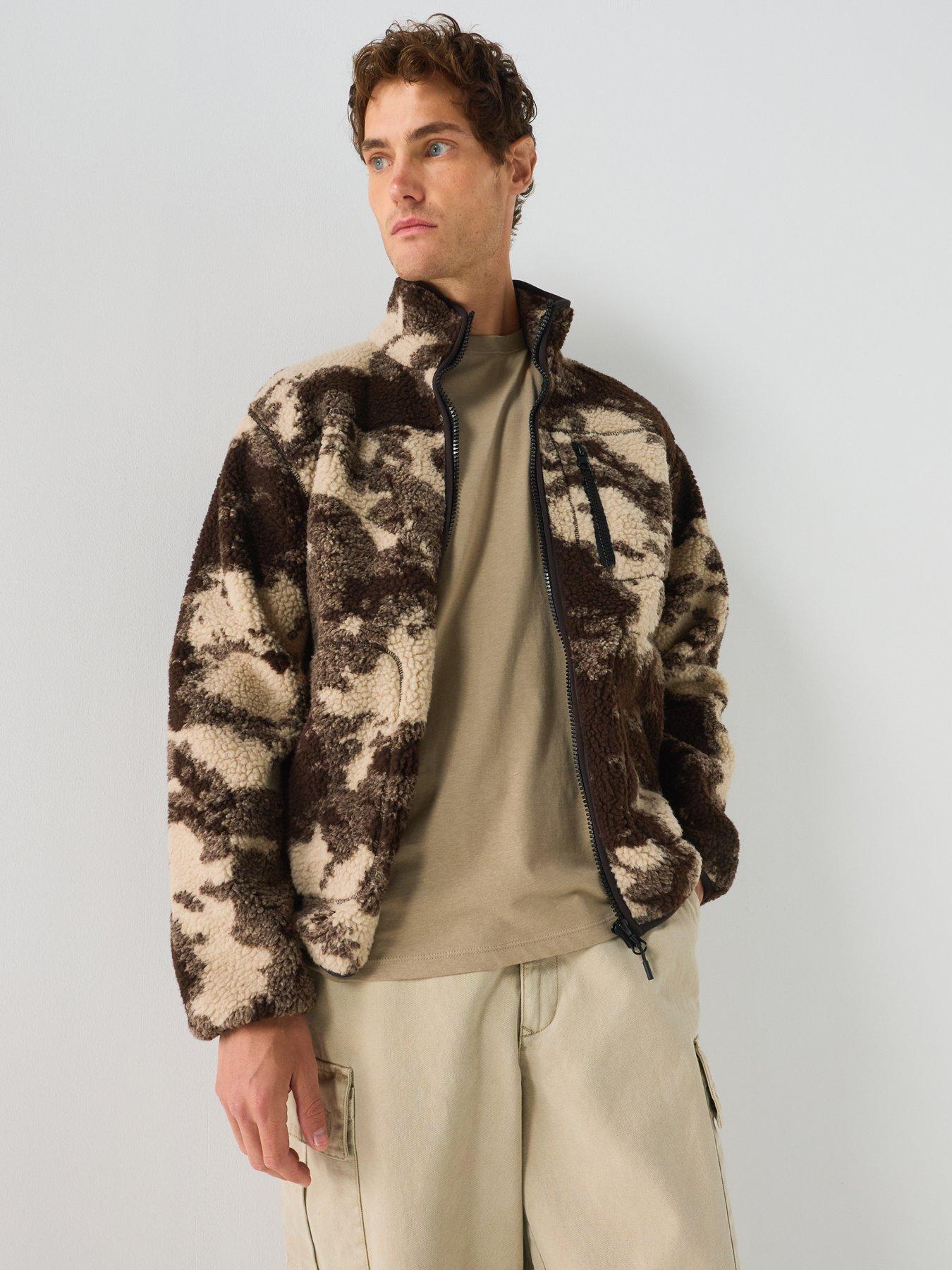 Image 6 of 6 of ONLY & SONS Mens Wadud Sherpa Funnel Neck Camo Jacket - Coffee Bean