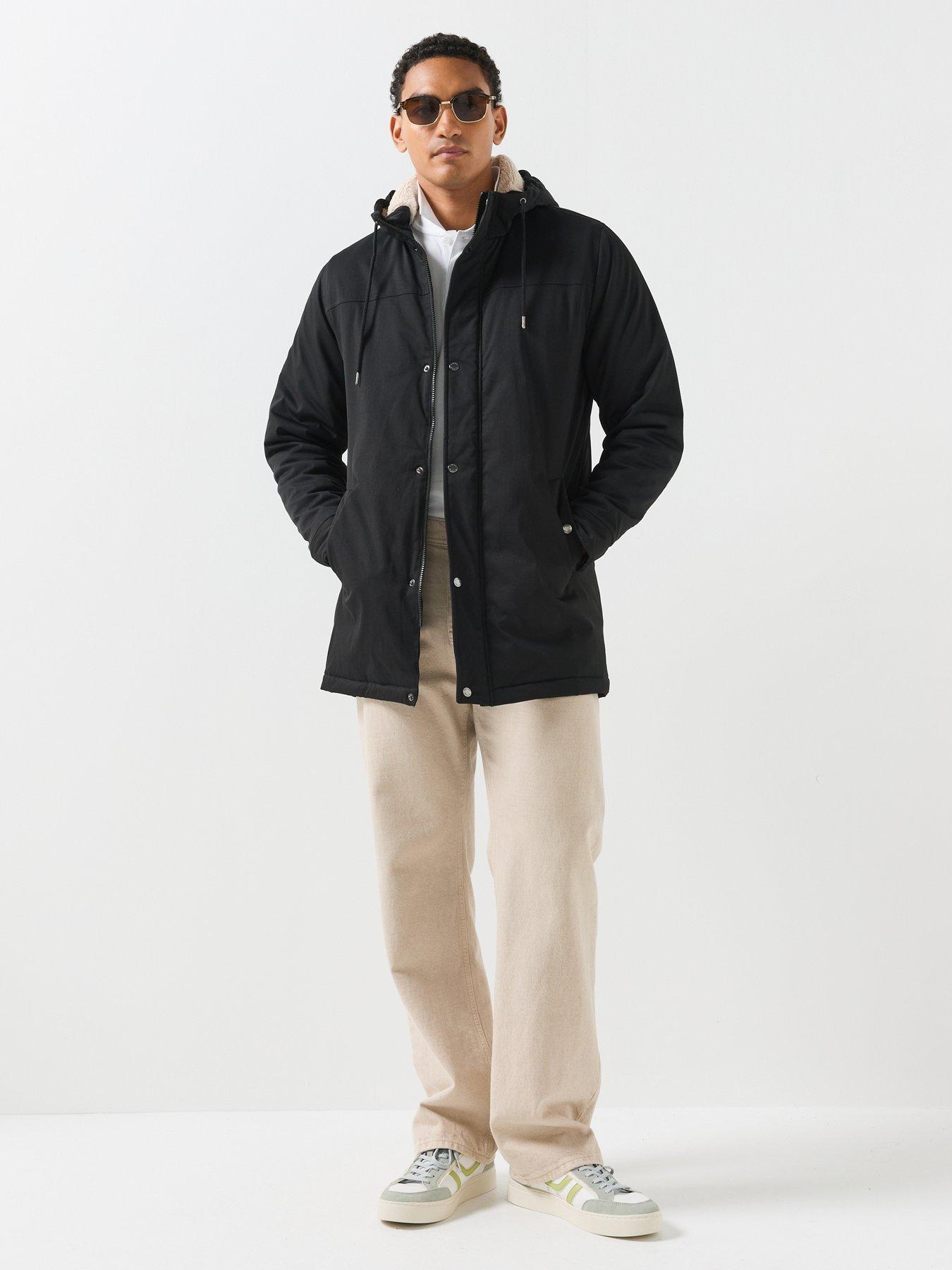 Image 3 of 6 of ONLY & SONS Mens Alexander Life Borg Lined Hood Parka Coat - Black