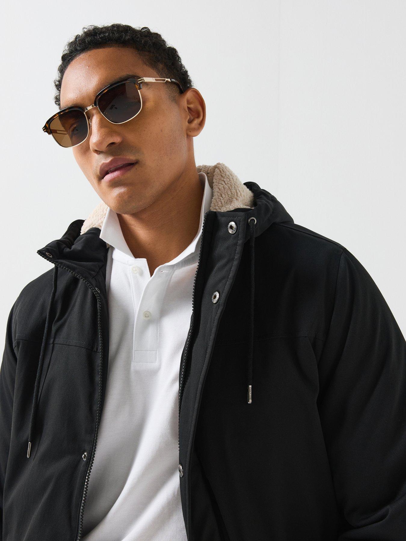 Image 4 of 6 of ONLY & SONS Mens Alexander Life Borg Lined Hood Parka Coat - Black