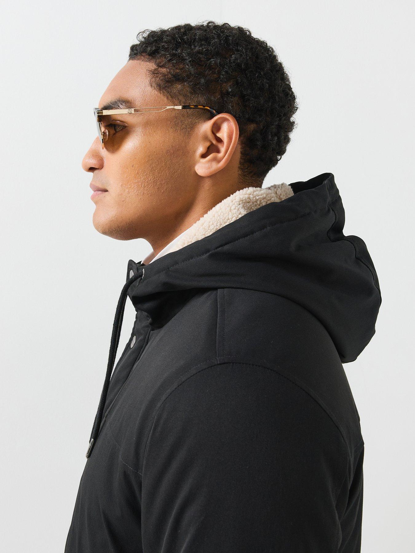 Image 5 of 6 of ONLY & SONS Mens Alexander Life Borg Lined Hood Parka Coat - Black