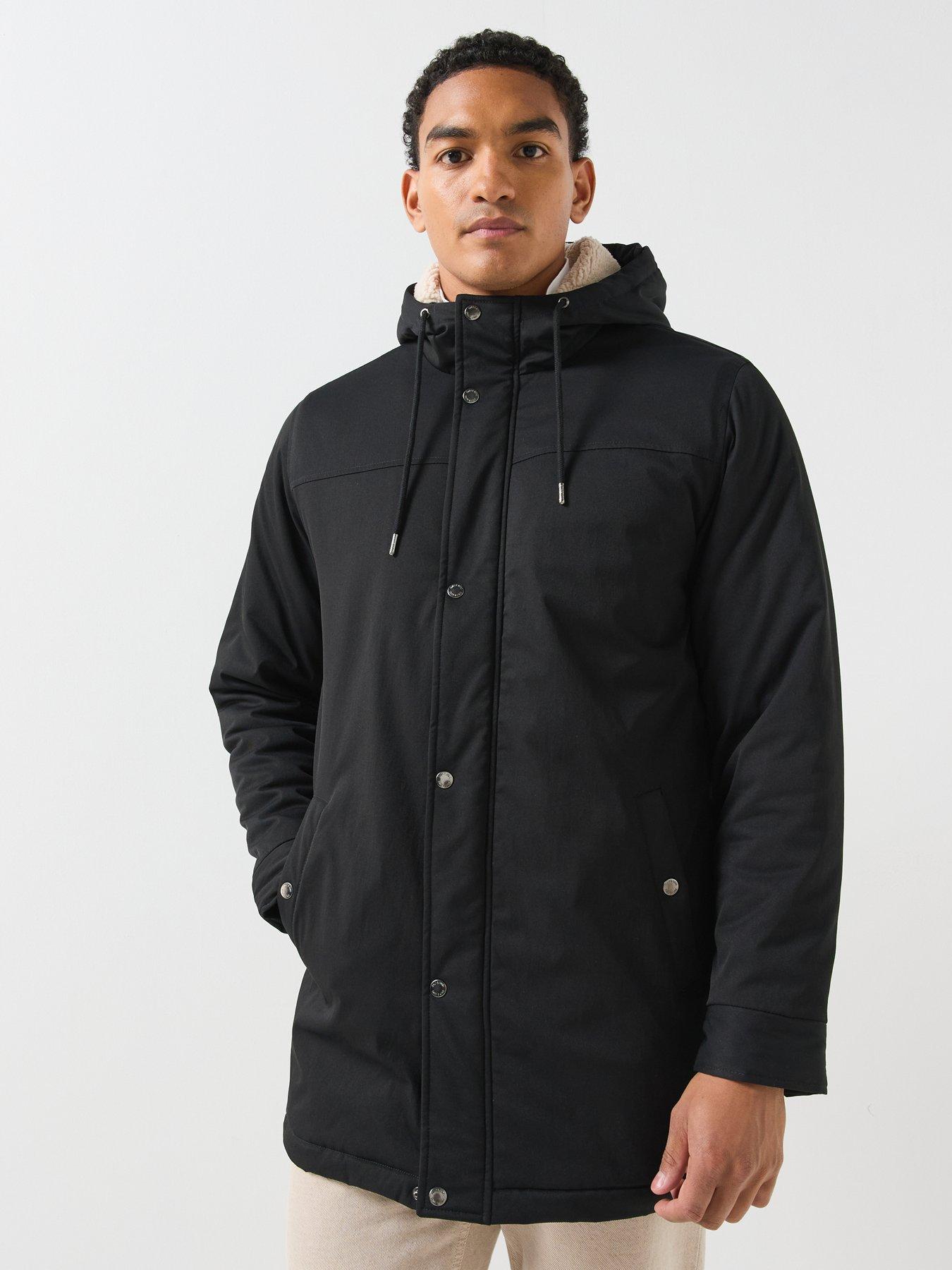 Image 6 of 6 of ONLY & SONS Mens Alexander Life Borg Lined Hood Parka Coat - Black