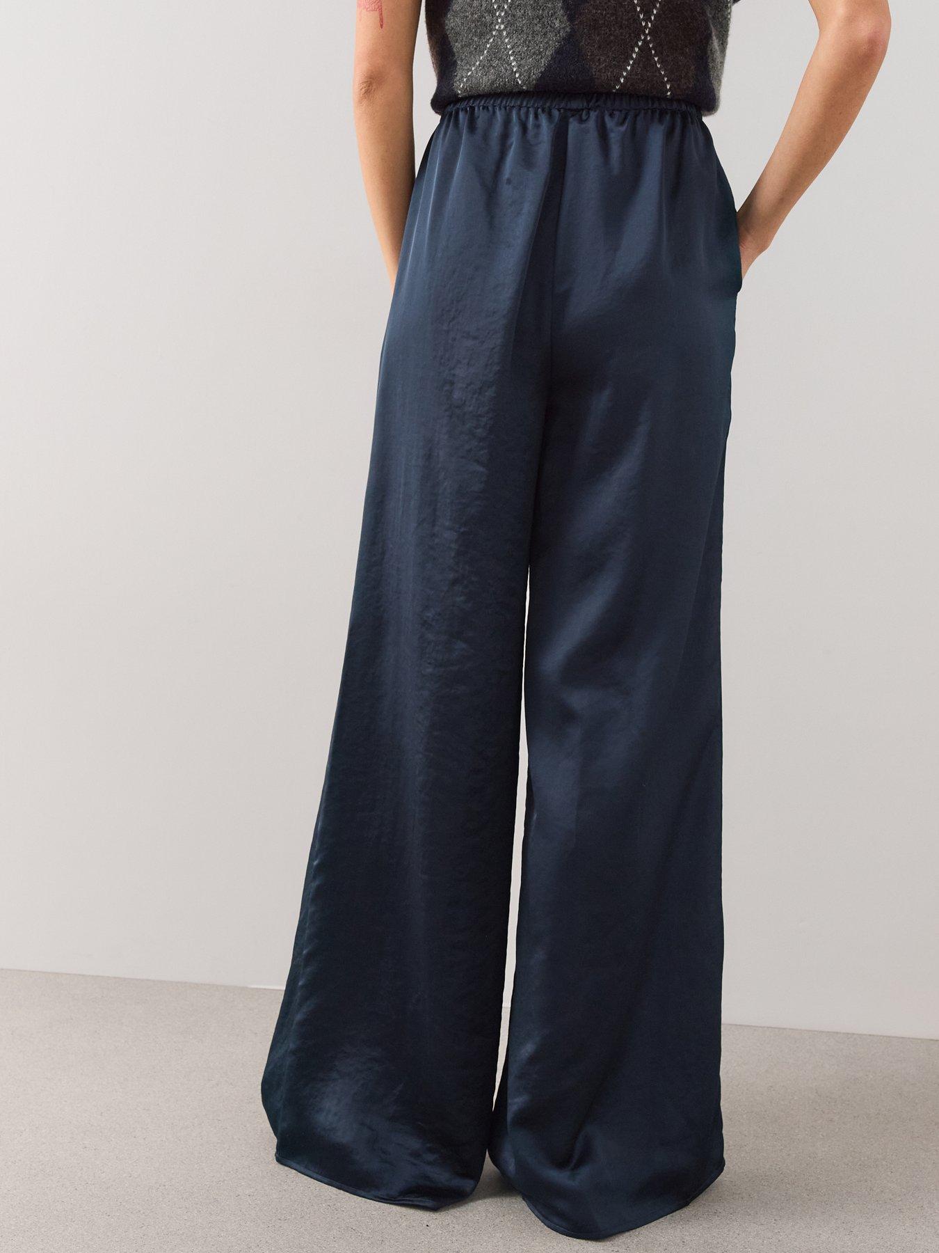 Image 2 of 7 of The Very Collection Satin Wide Leg Trousers - Navy