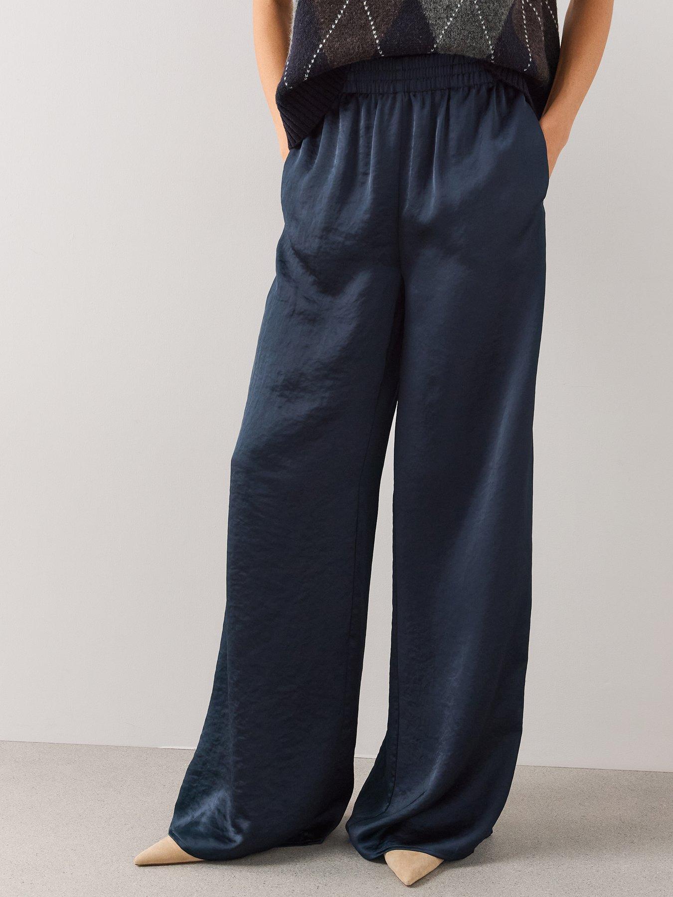 Image 4 of 7 of The Very Collection Satin Wide Leg Trousers - Navy
