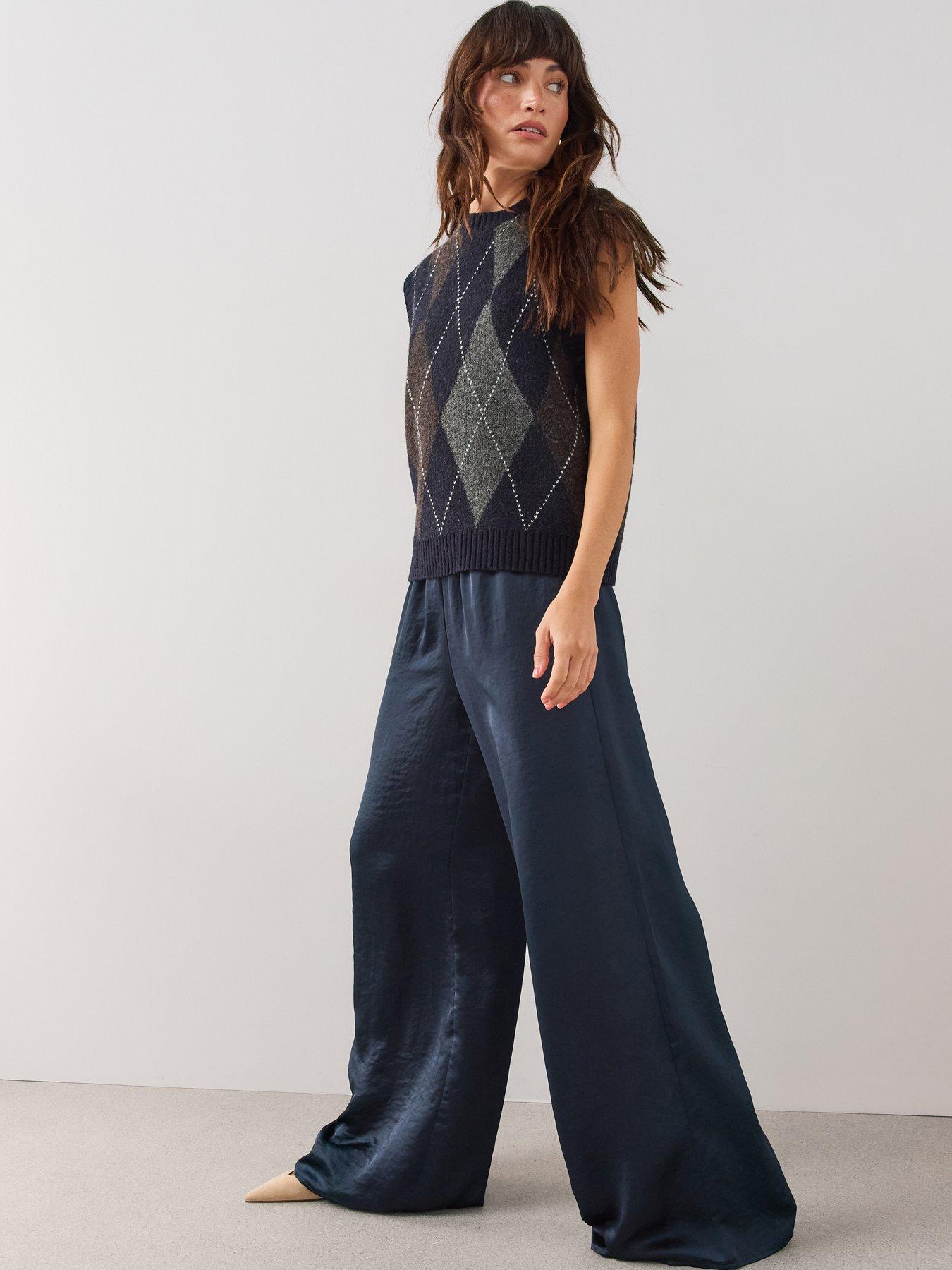 Image 5 of 7 of The Very Collection Satin Wide Leg Trousers - Navy