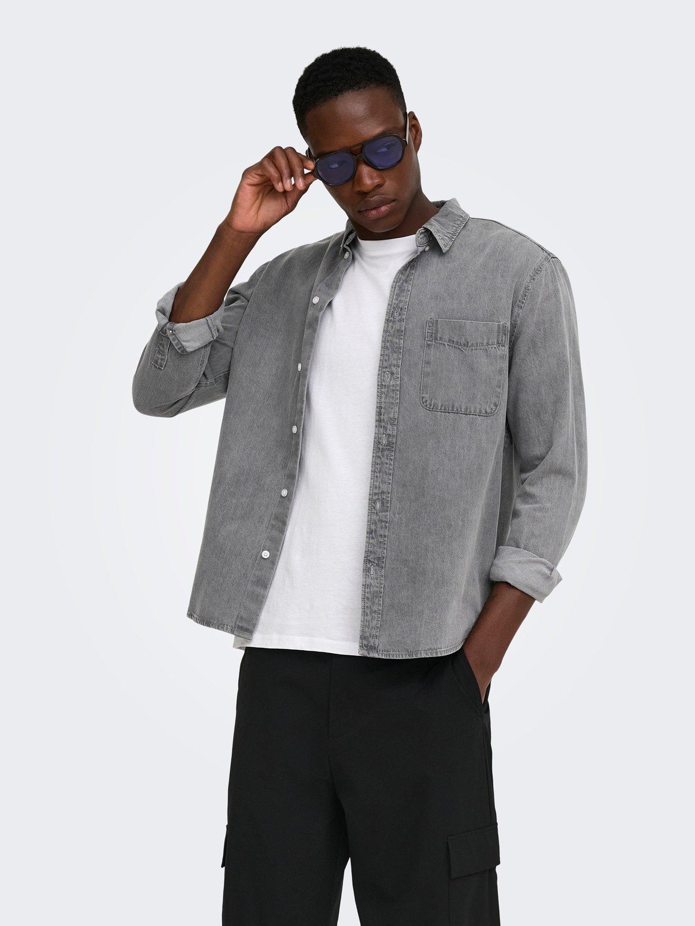 Image 1 of 7 of ONLY & SONS Only&amp;Sons Long Sleeve Denim Shirt - Blue