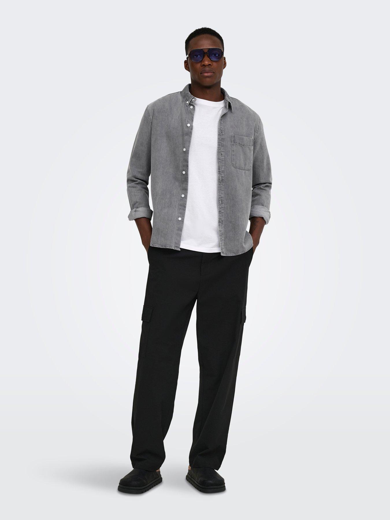 Image 3 of 7 of ONLY & SONS Only&amp;Sons Long Sleeve Denim Shirt - Blue
