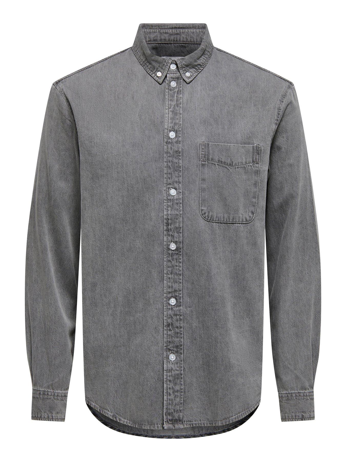 Image 5 of 7 of ONLY & SONS Only&amp;Sons Long Sleeve Denim Shirt - Blue