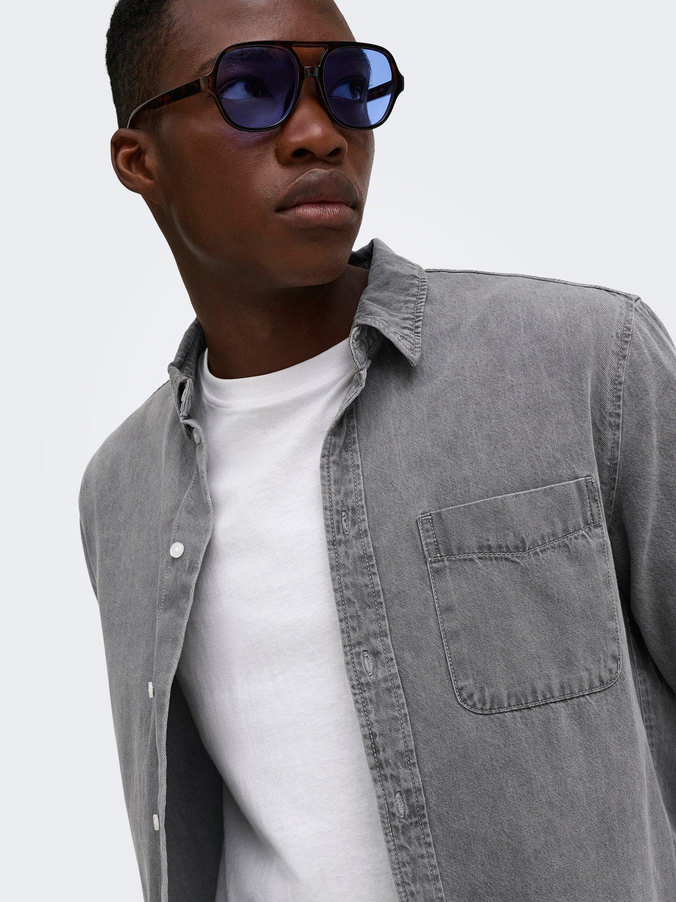 Image 7 of 7 of ONLY & SONS Only&amp;Sons Long Sleeve Denim Shirt - Blue