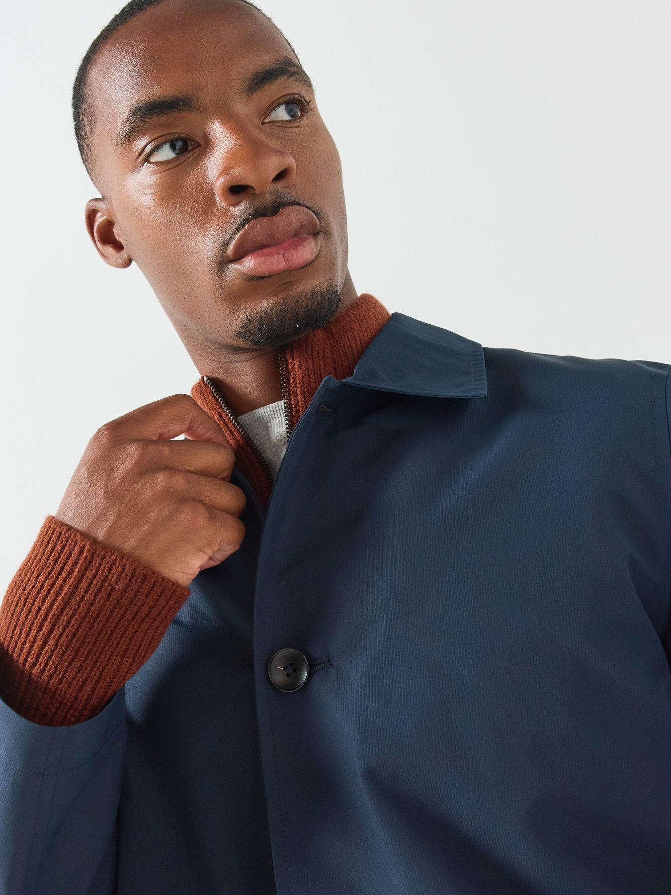 Image 4 of 5 of ONLY & SONS Mens Button-Through Lightweight Halle Trench Coat - Navy Blazer