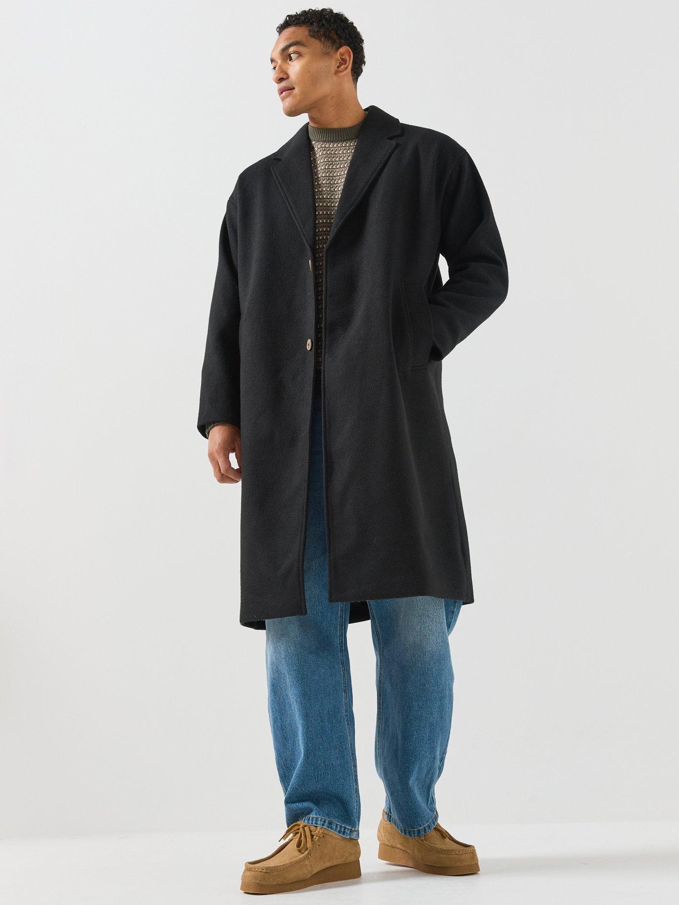 Image 1 of 5 of ONLY & SONS Mens Stanley Longline Notch Lapel Button Formal Coat - Black