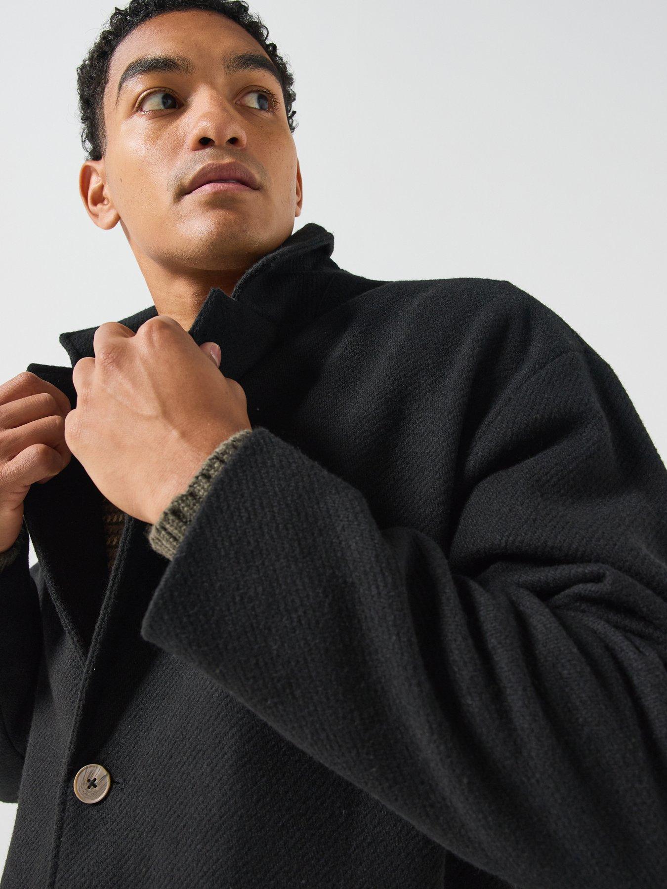 Image 4 of 5 of ONLY & SONS Mens Stanley Longline Notch Lapel Button Formal Coat - Black