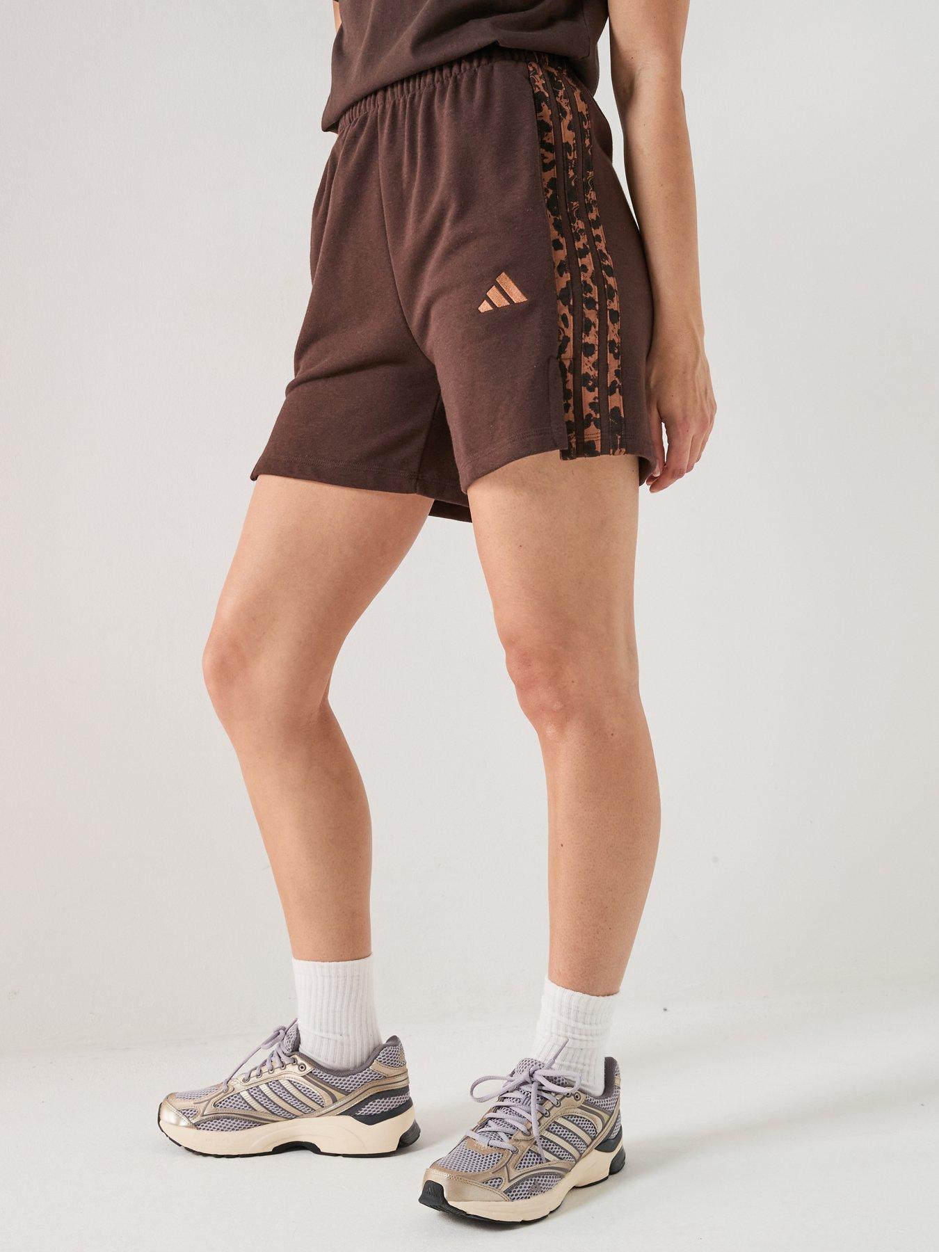 adidas Sportswear Womens Essentials 3-Stripes Animal Print Shorts - Brown