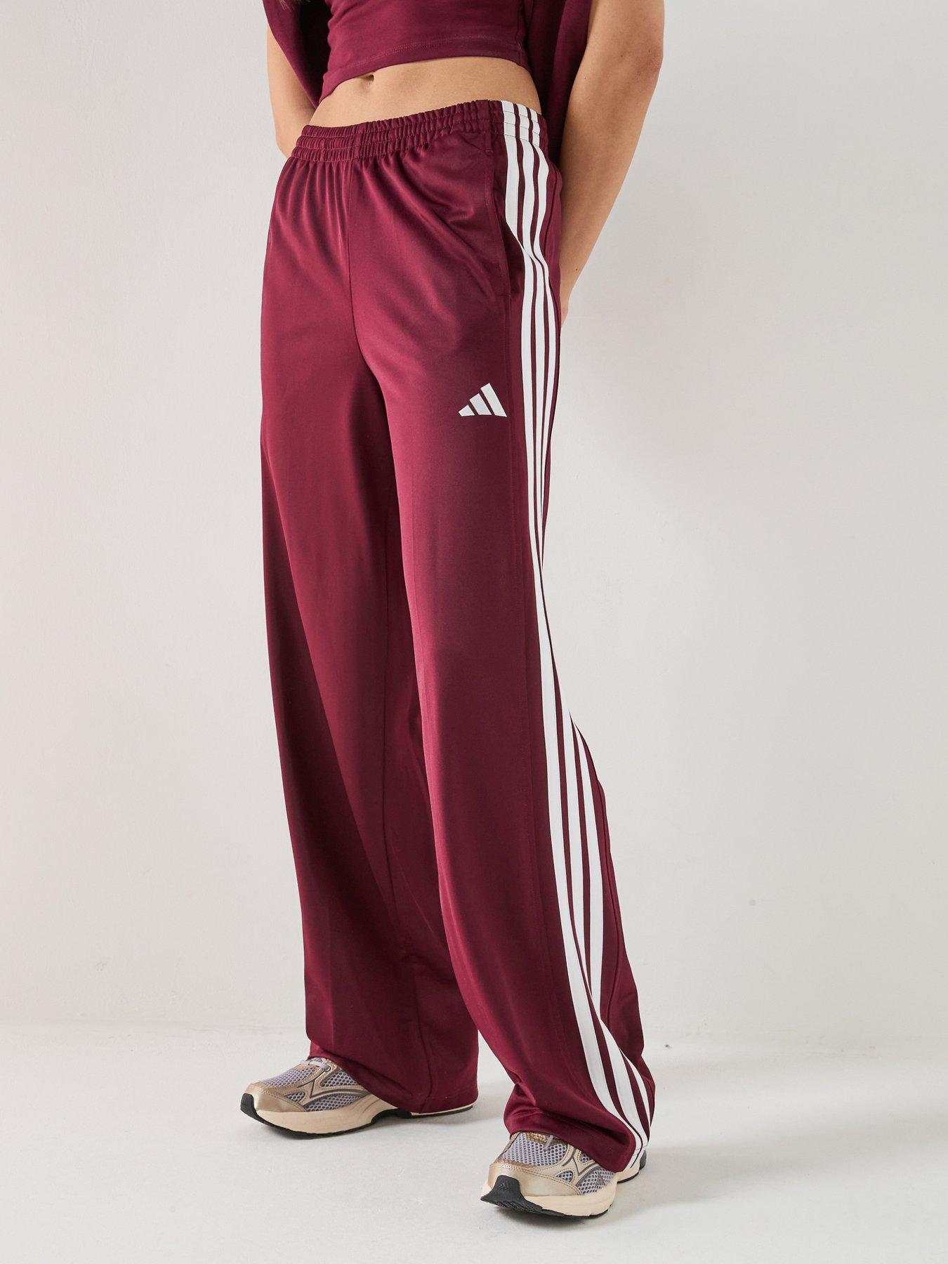 Image 1 of 5 of adidas Sportswear Womens 3-stripe Wide Leg Track Pant - Burgundy