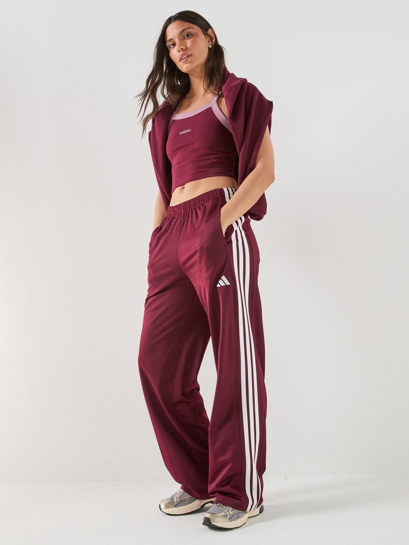 Image 3 of 5 of adidas Sportswear Womens 3-stripe Wide Leg Track Pant - Burgundy