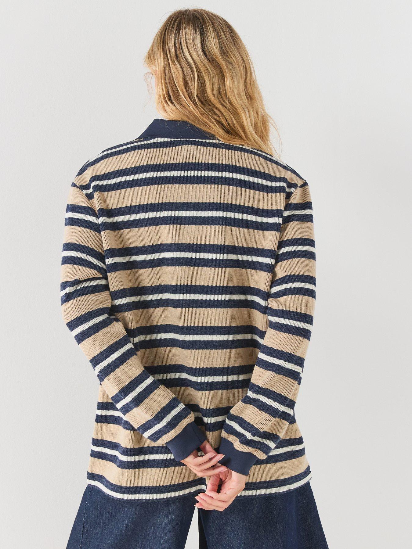Image 2 of 6 of adidas Originals Women's Striped Long Sleeve Polo Top - Beige