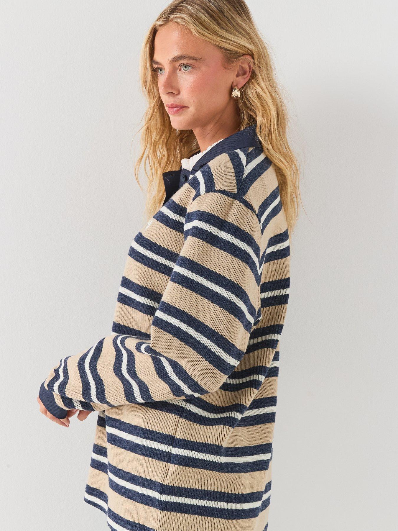 Image 5 of 6 of adidas Originals Women's Striped Long Sleeve Polo Top - Beige
