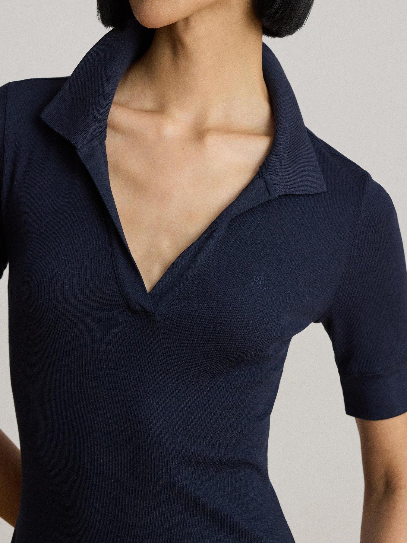 Image 3 of 4 of Lauren by Ralph Lauren Rib-Knit Elbow-Sleeve Polo Dress - Lauren Navy