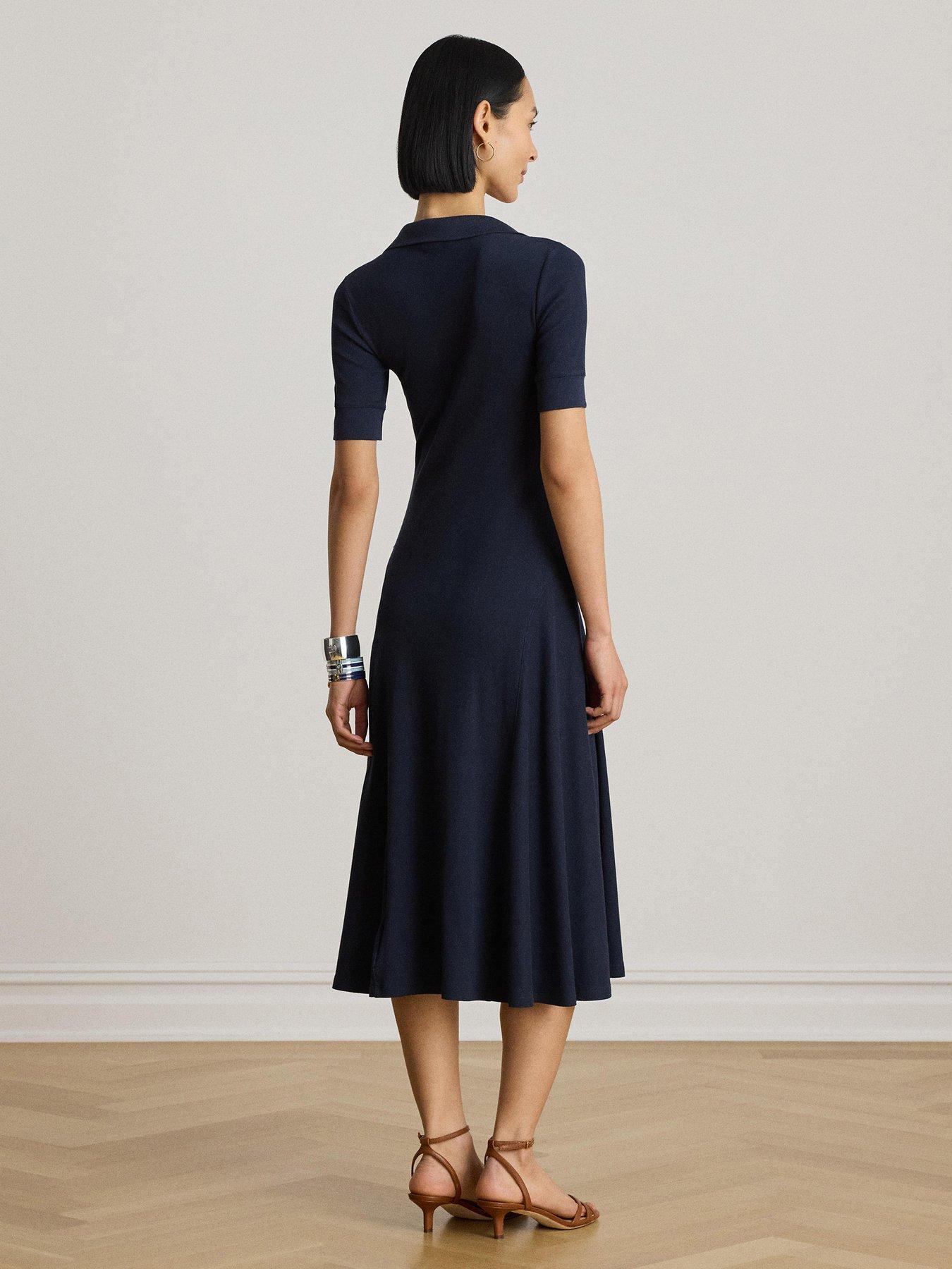Image 4 of 4 of Lauren by Ralph Lauren Rib-Knit Elbow-Sleeve Polo Dress - Lauren Navy