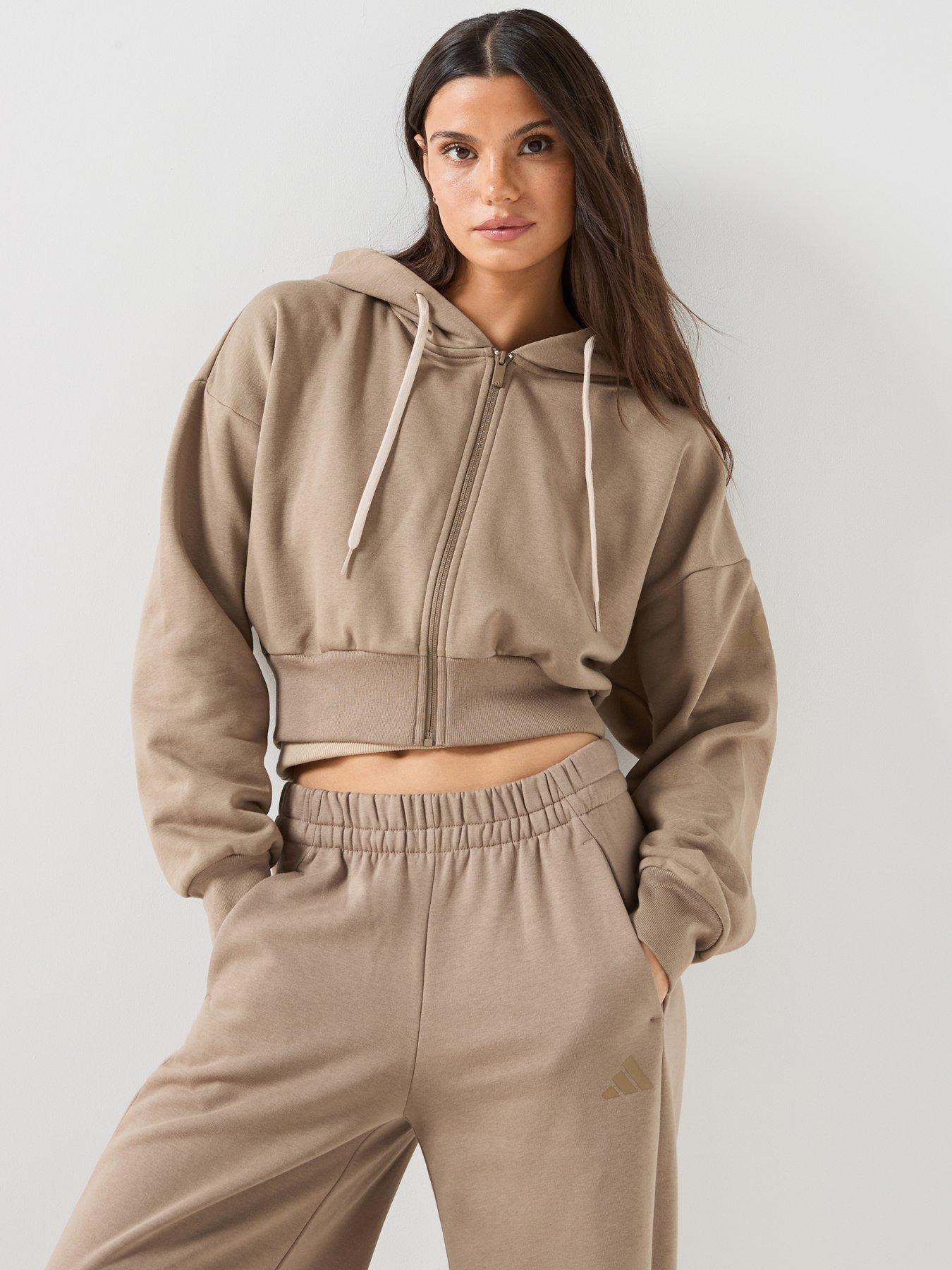 Image 1 of 6 of adidas Sportswear Womens Essentials Fleece Full Zip Hooded Jacket - Beige