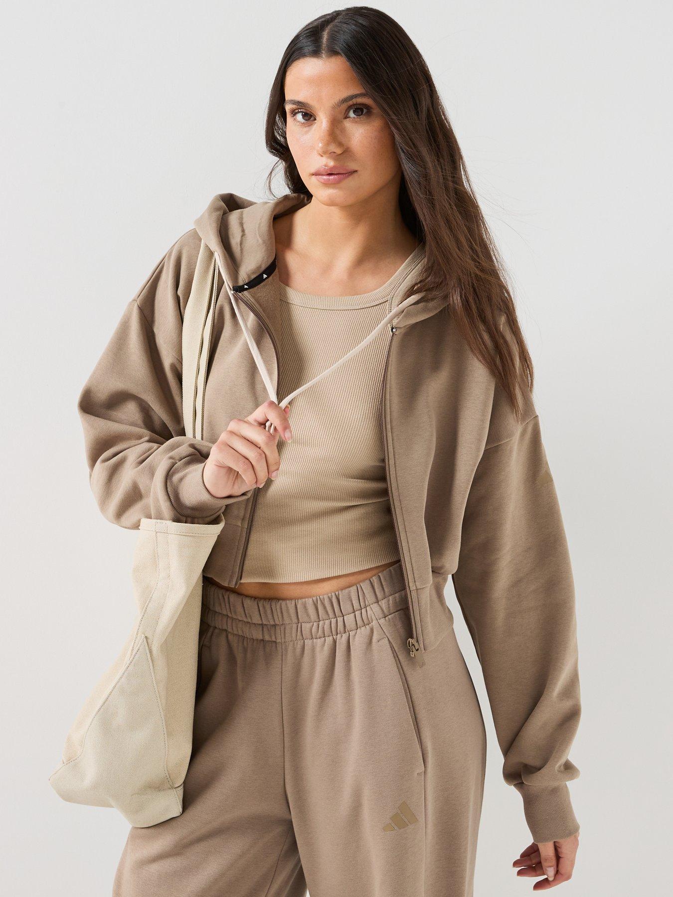 Image 5 of 6 of adidas Sportswear Womens Essentials Fleece Full Zip Hooded Jacket - Beige
