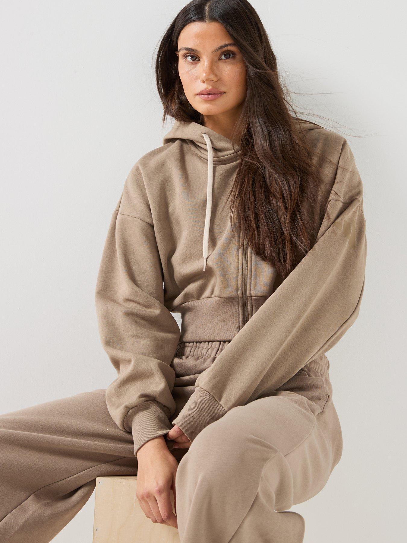 Image 6 of 6 of adidas Sportswear Womens Essentials Fleece Full Zip Hooded Jacket - Beige