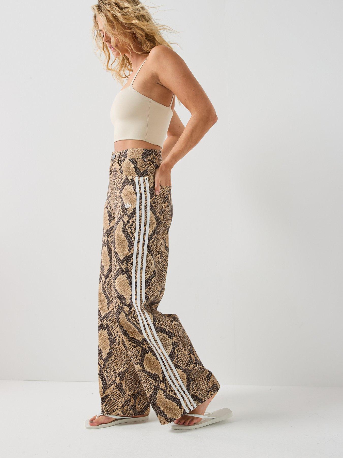 adidas Originals Womens Snake Print Denim Loose Pants - Beige
