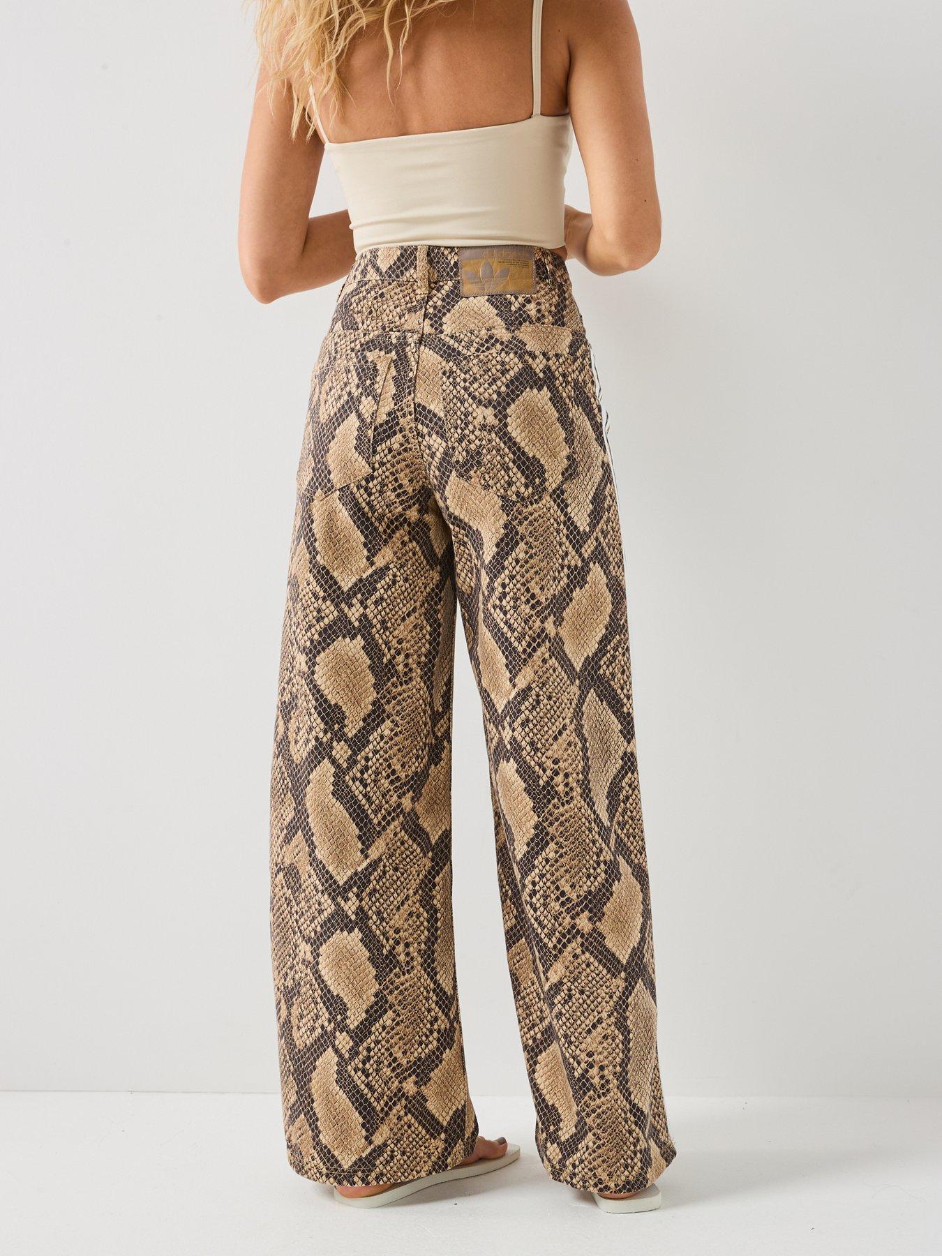 Image 2 of 6 of adidas Originals Womens Snake Print Denim Loose Pants - Beige