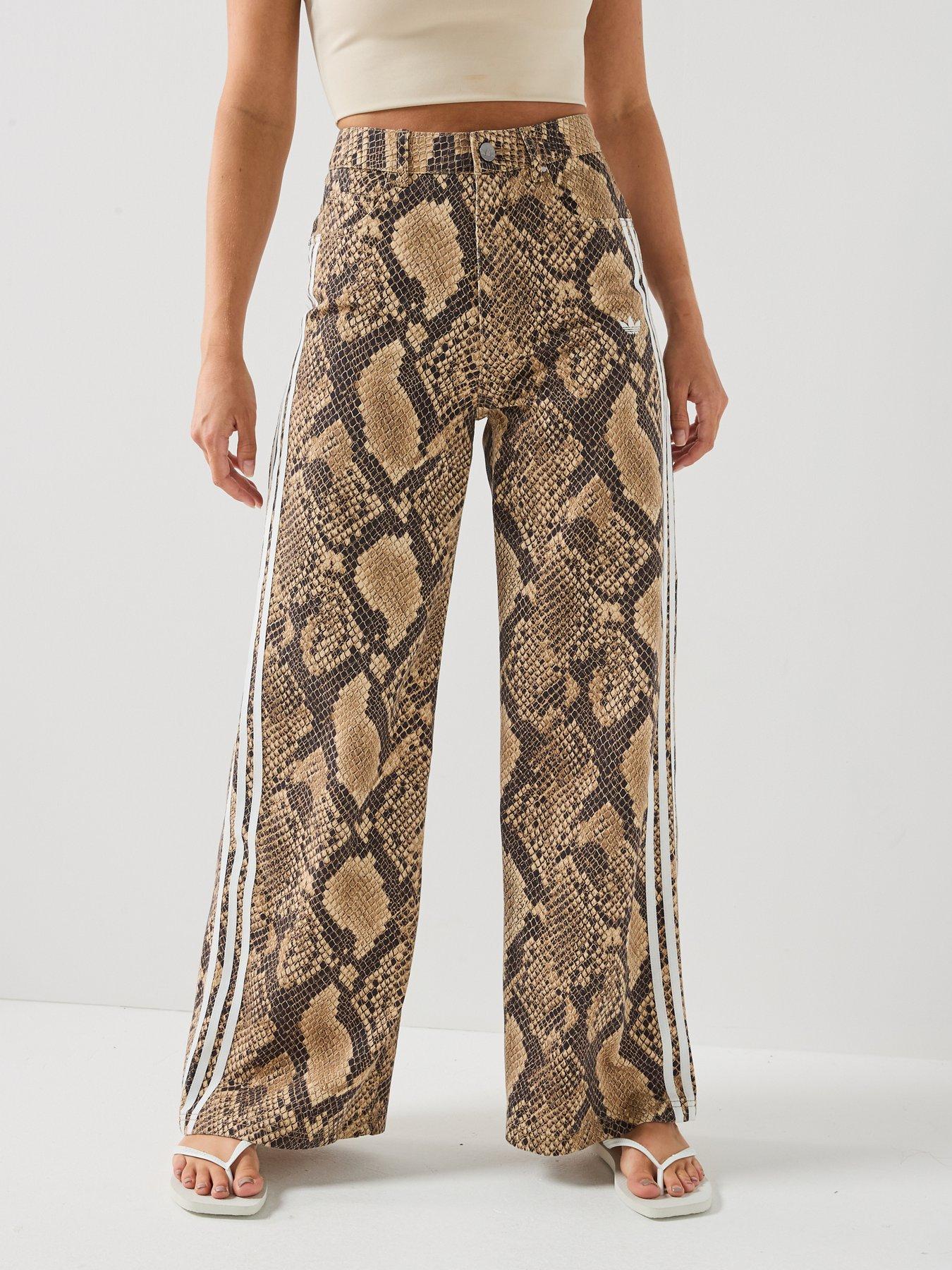Image 3 of 6 of adidas Originals Womens Snake Print Denim Loose Pants - Beige