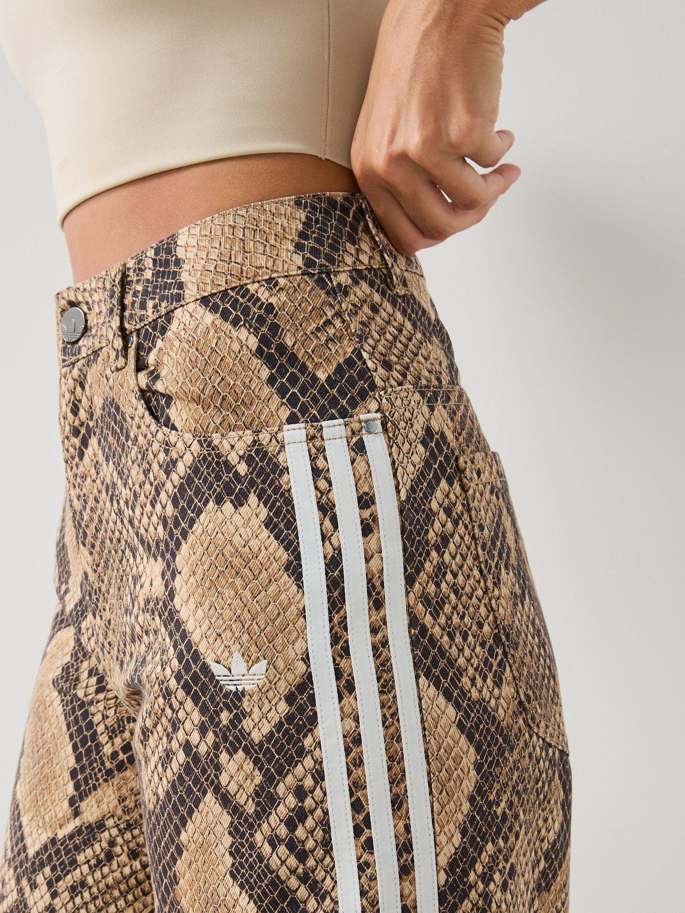 Image 6 of 6 of adidas Originals Womens Snake Print Denim Loose Pants - Beige