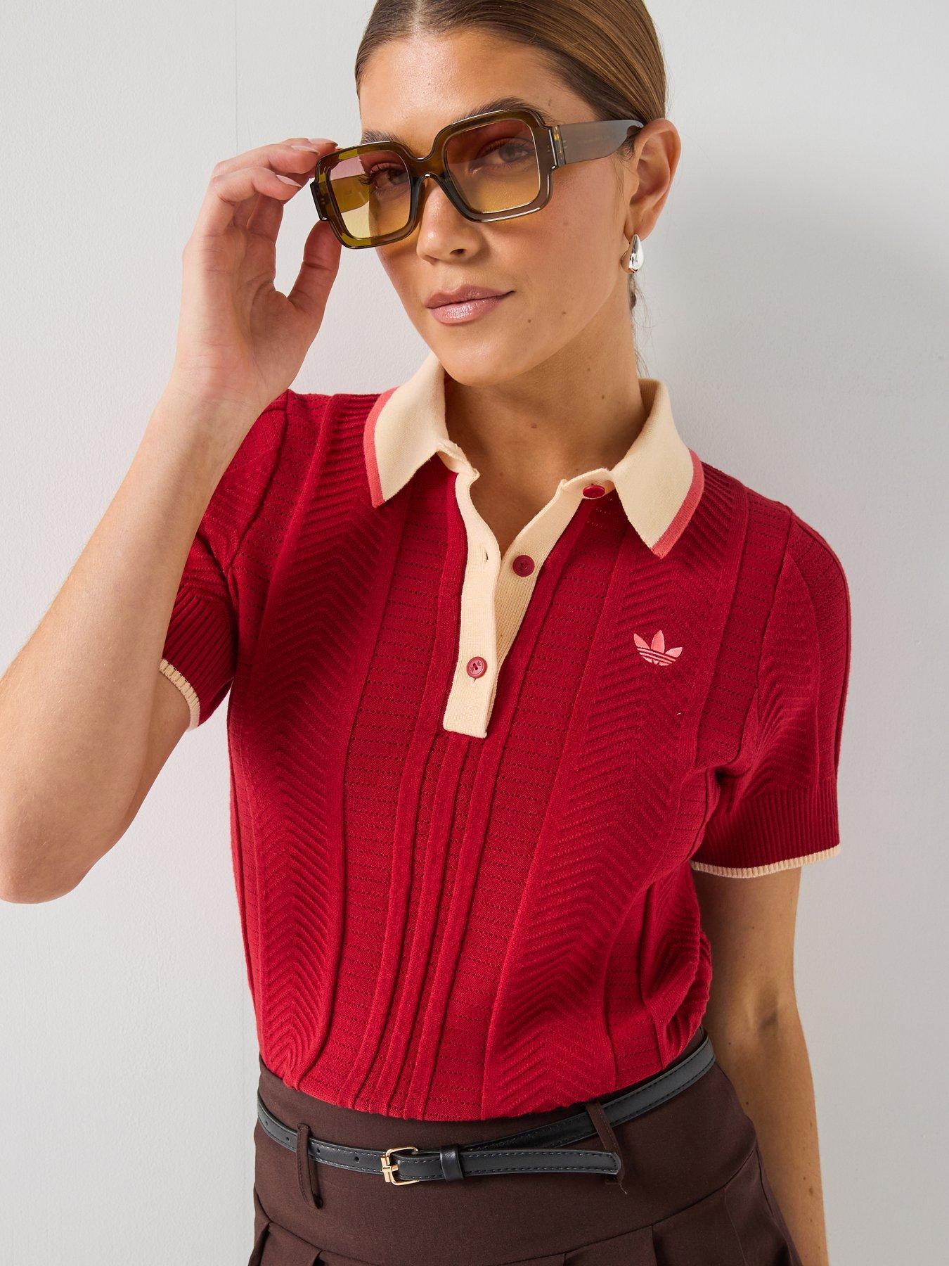 adidas Originals Womens Cable Knit Cali Polo Top - Red