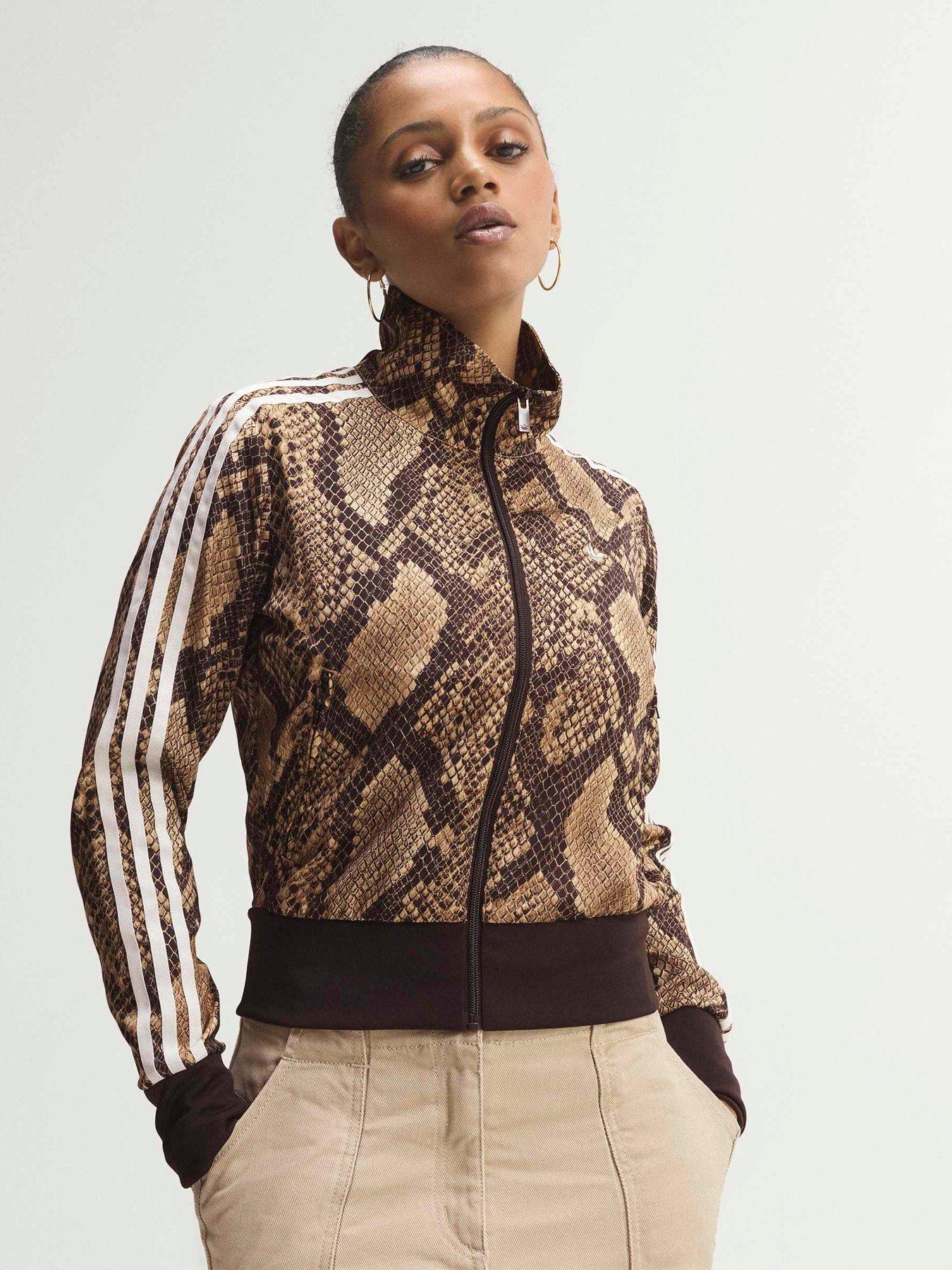 adidas Originals Womens Snake Print Satin Firebird Track Jacket - Beige