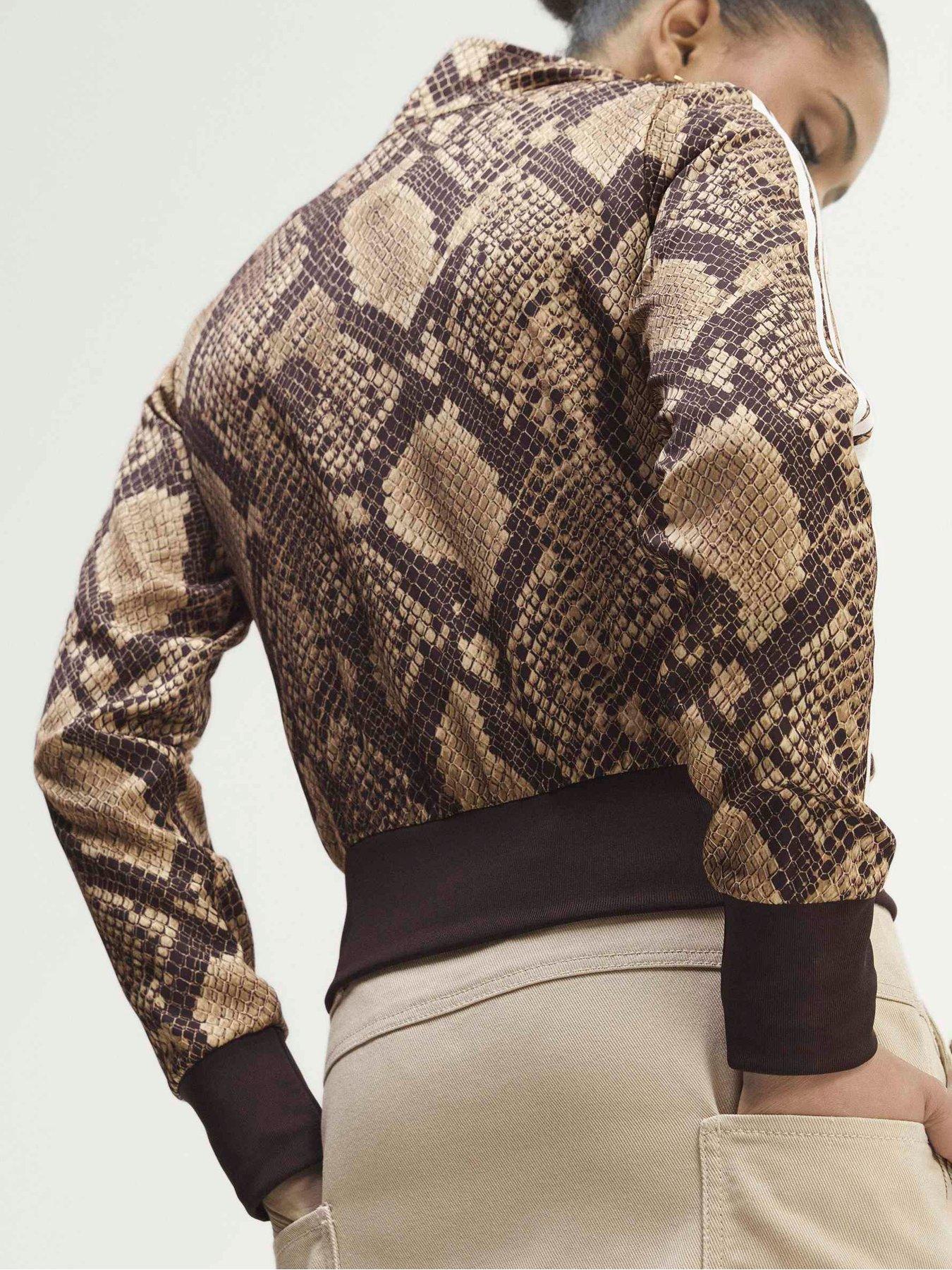 Image 2 of 7 of adidas Originals Womens Snake Print Satin Firebird Track Jacket - Beige/brown