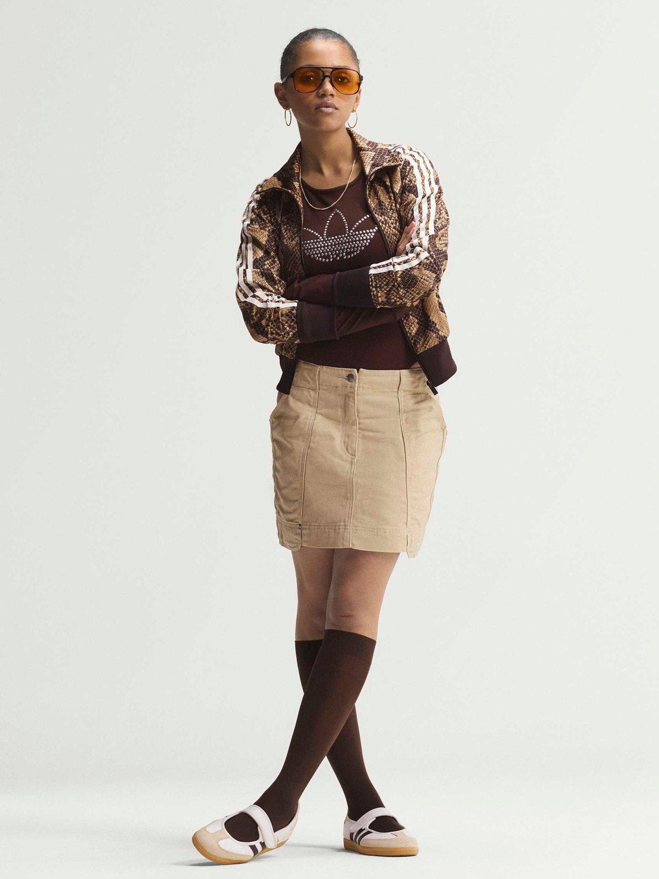 Image 4 of 7 of adidas Originals Womens Snake Print Satin Firebird Track Jacket - Beige/brown
