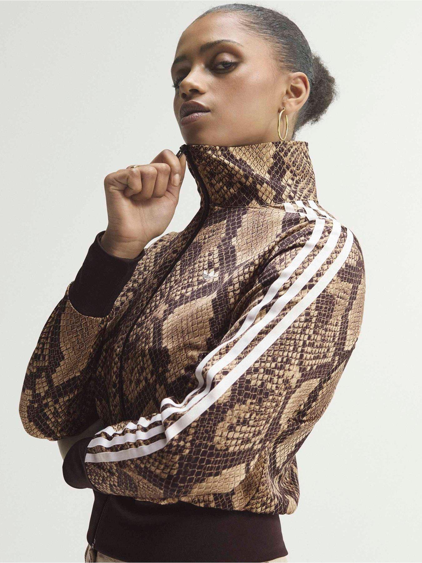 Image 5 of 7 of adidas Originals Womens Snake Print Satin Firebird Track Jacket - Beige/brown