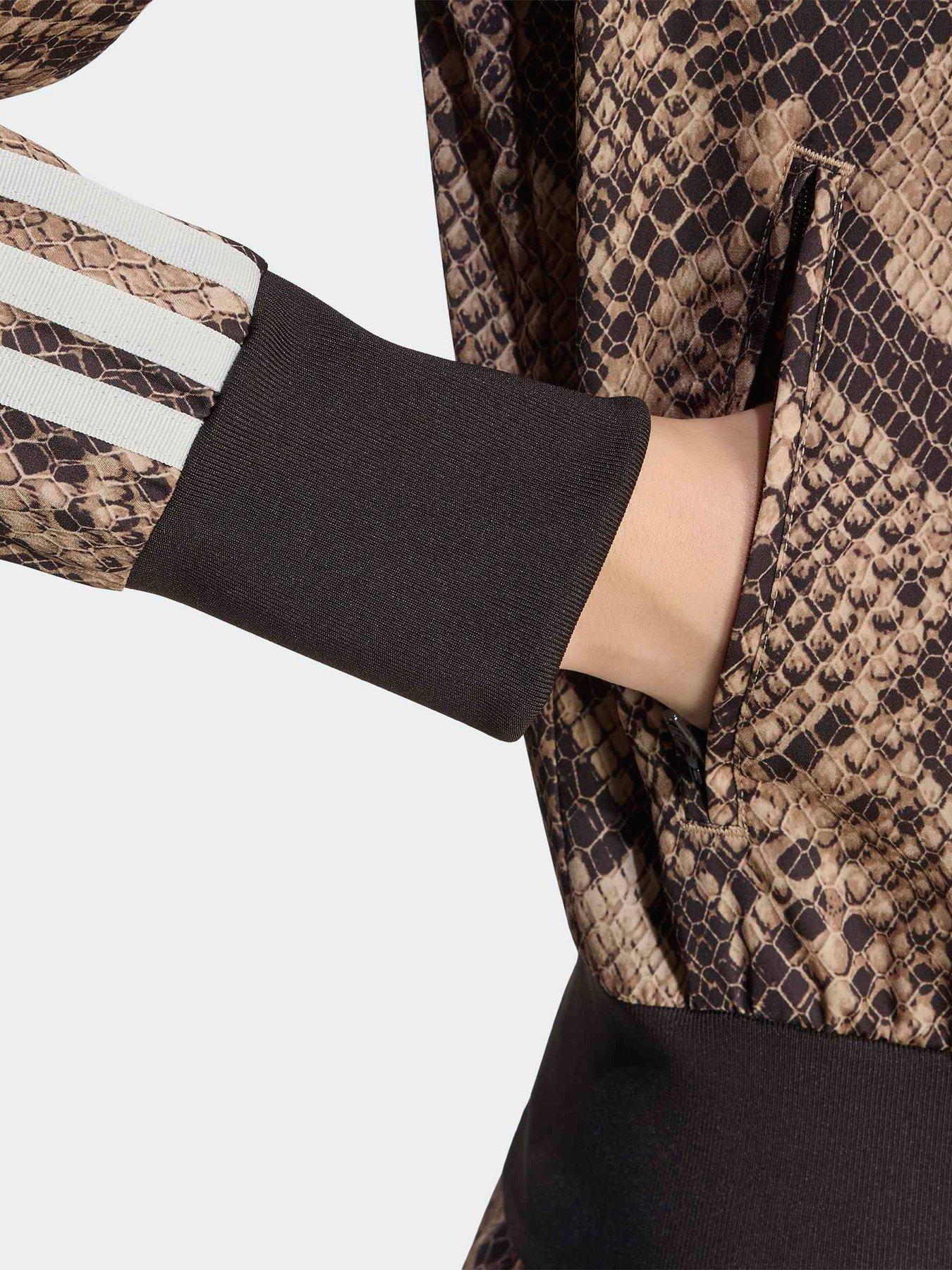 Image 6 of 7 of adidas Originals Womens Snake Print Satin Firebird Track Jacket - Beige/brown