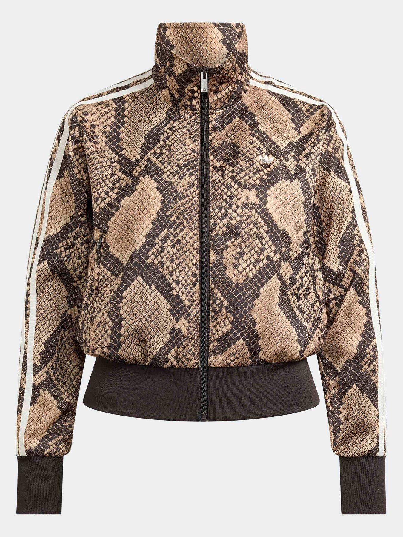 Image 7 of 7 of adidas Originals Womens Snake Print Satin Firebird Track Jacket - Beige/brown