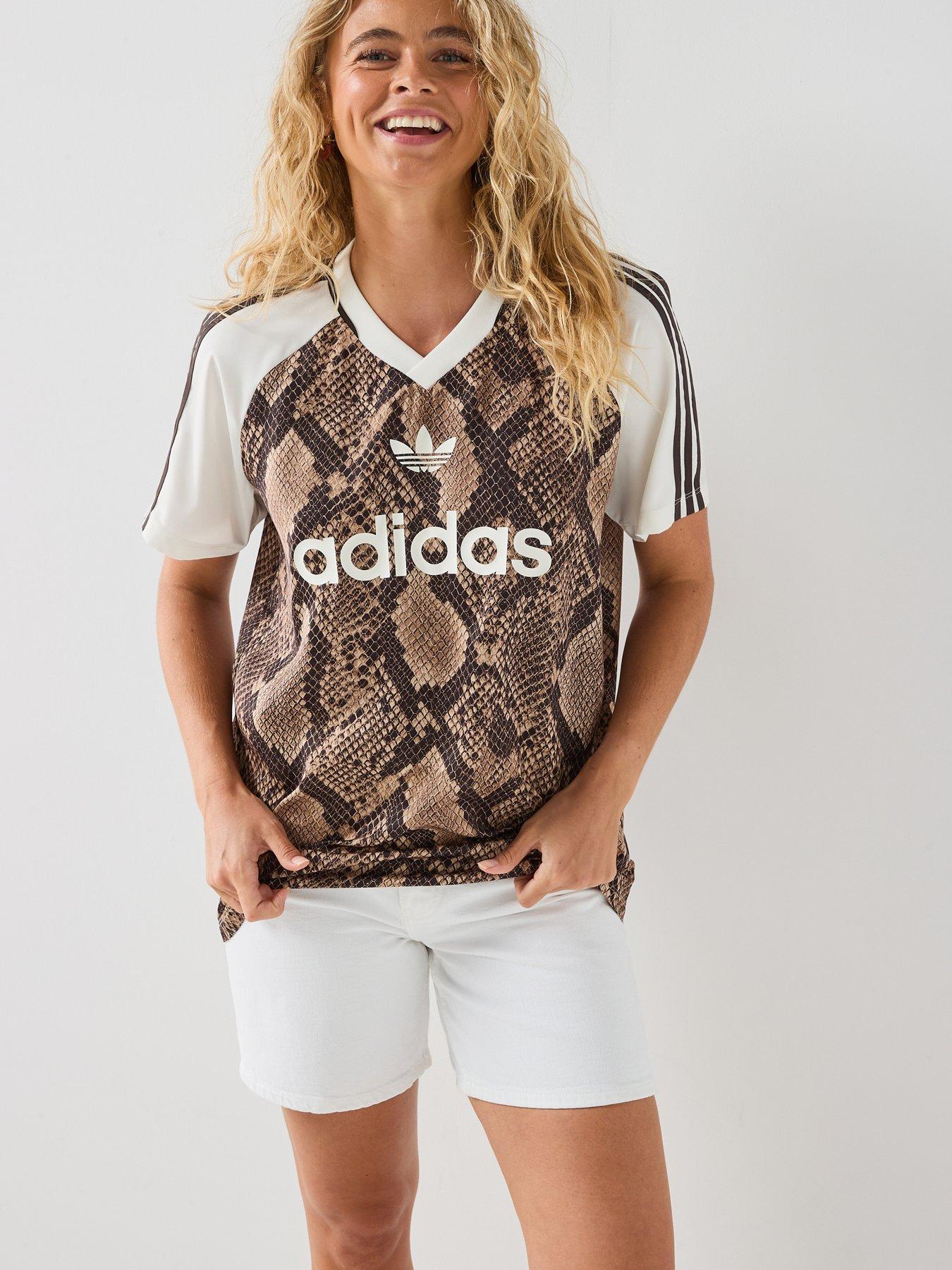 adidas Originals Womens Snake Print Satin Jersey Top - Beige