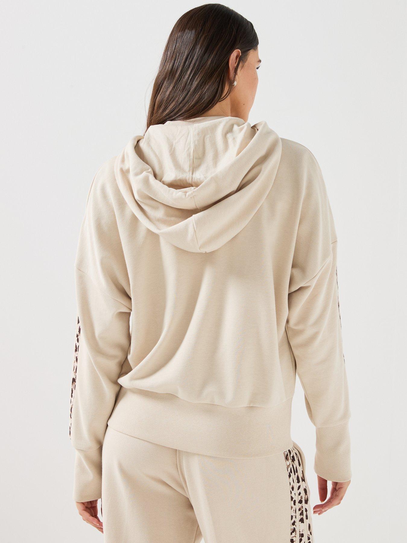 Image 2 of 6 of adidas Sportswear Women's Seasonal Essentials Animal Print 3-Stripes Full-Zip Hooded Track Top - Beige