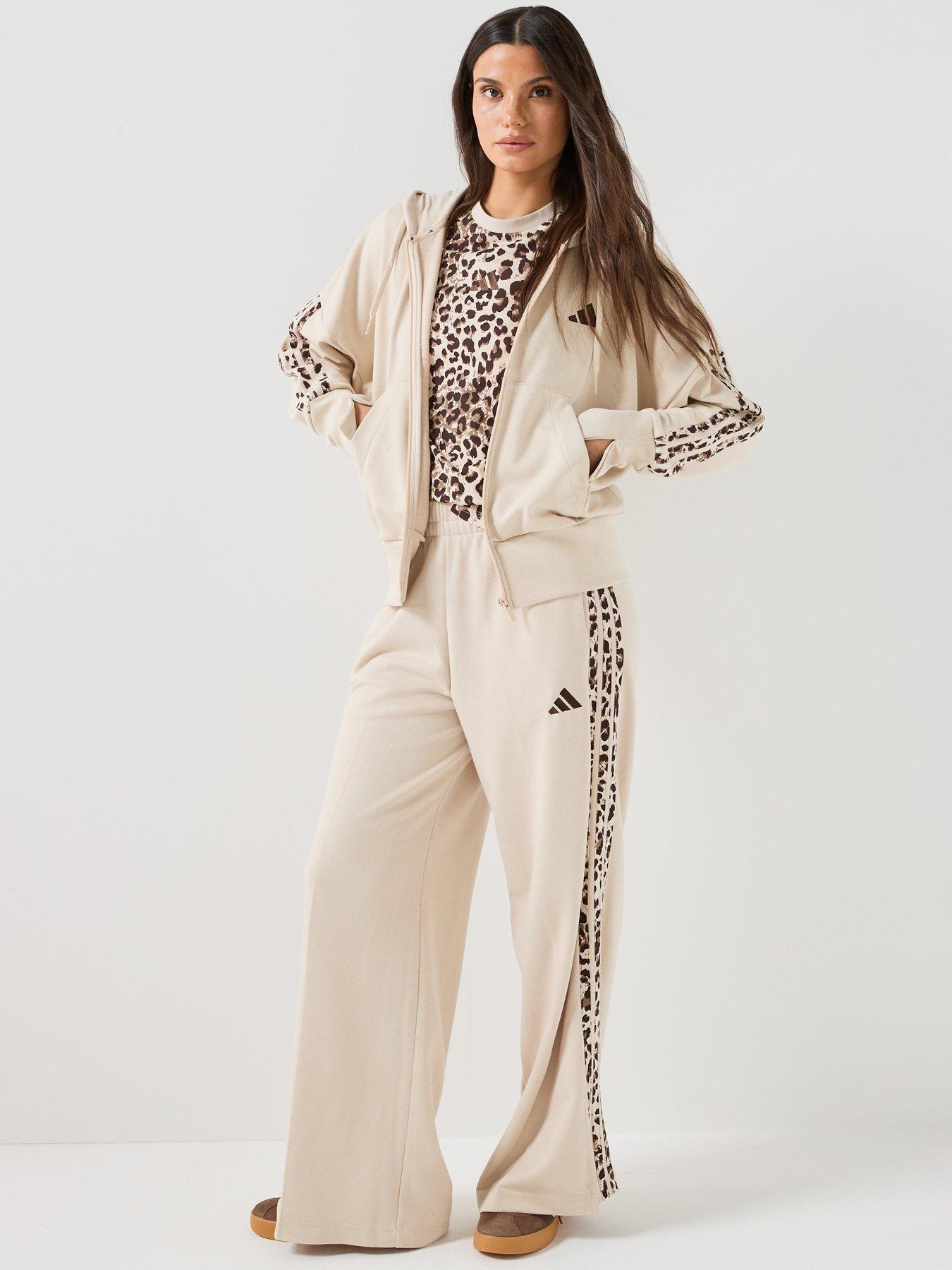 Image 3 of 6 of adidas Sportswear Women's Seasonal Essentials Animal Print 3-Stripes Full-Zip Hooded Track Top - Beige